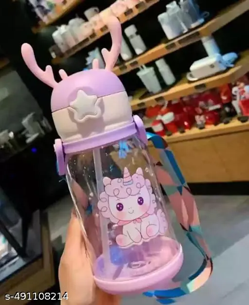 Kids' Unicorn Water Bottle | Children's cartoon water bottle summer portable straw sports drink, Portable Shoulder Strap Baby Drinking Water Bottle with Straw