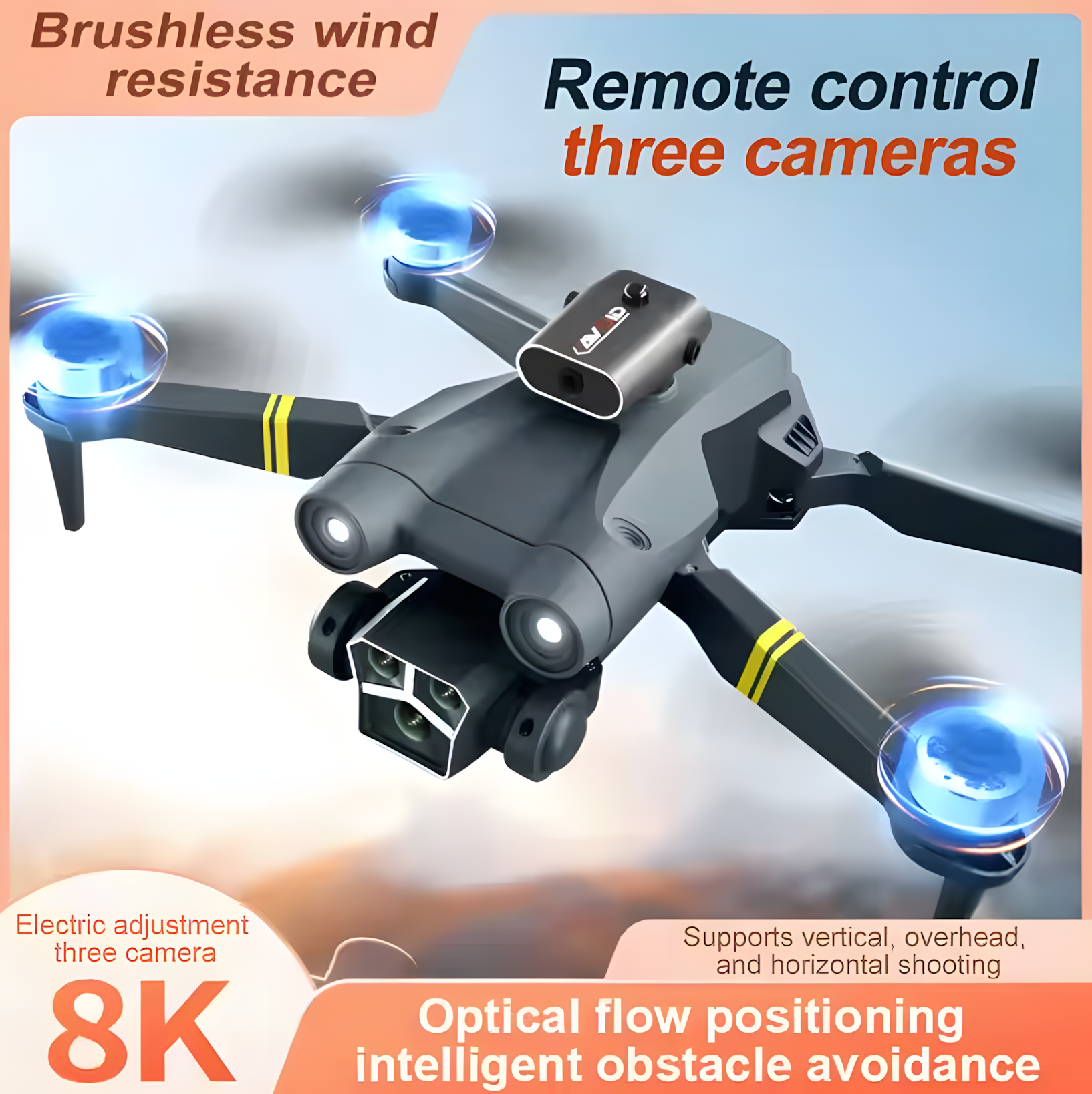 SkyMaster 8K GPS Drone – Foldable, Triple Camera, Obstacle Smart Tech
