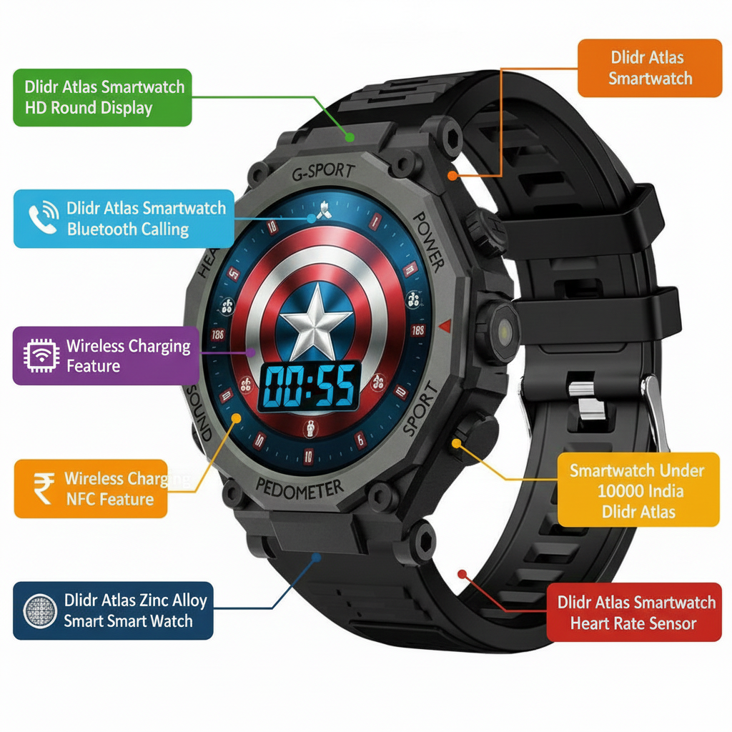 Atlas Smartwatch – 1.52” HD Display, Bluetooth Calling, NFC, Wireless Charging & Fitness Tracking