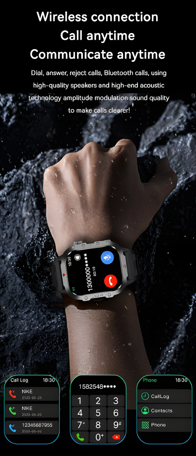 DLiDR H Series Smartwatch – Sleek 2.19″ Touchscreen Wearable with Flashlight, BT Calling & Stylish Waterproof Build for Android & iOS