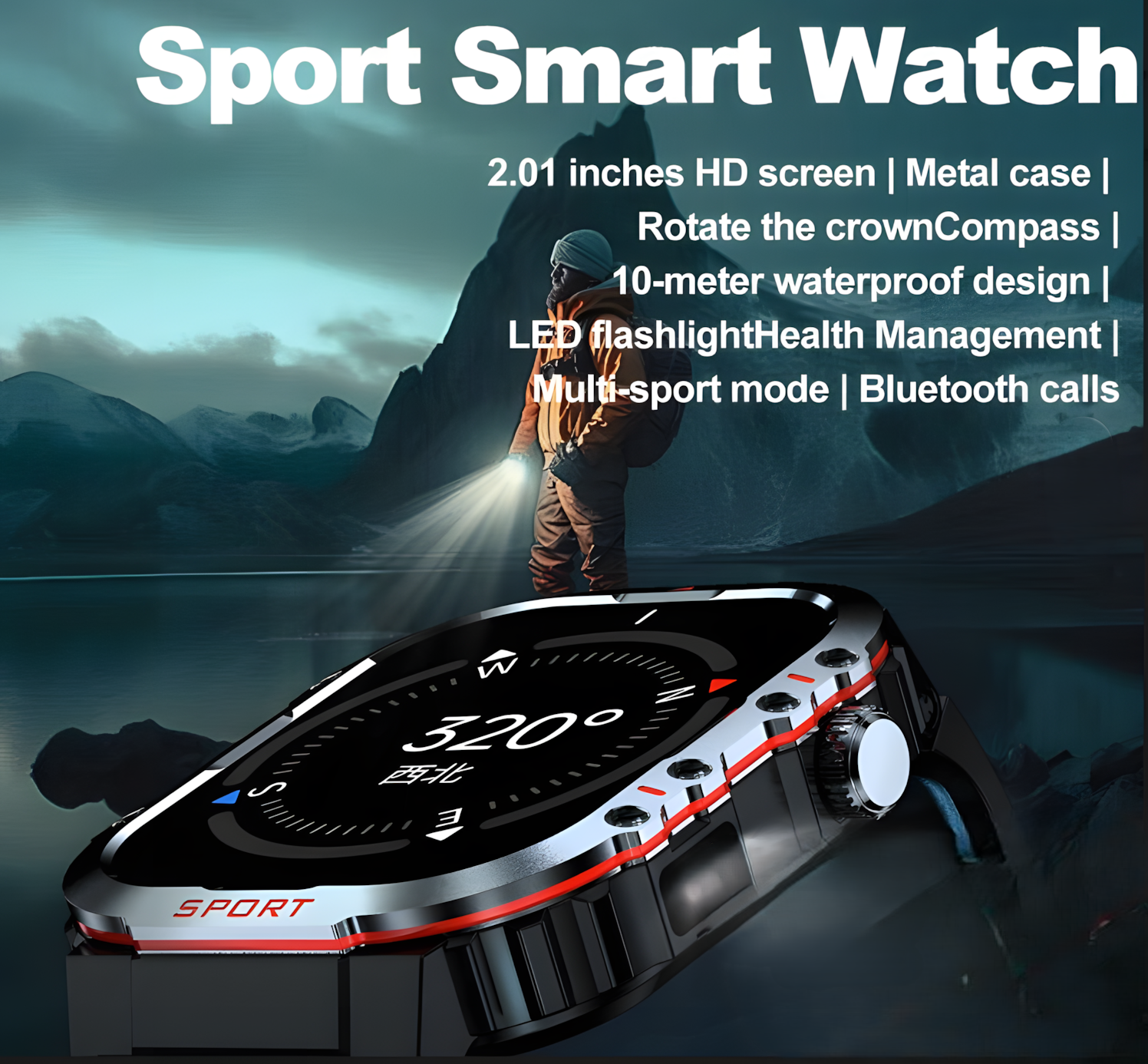 DLiDR H Series Smartwatch – All-in-One 2.19″ Smartwatch with Flashlight, Heart Rate Monitoring, Bluetooth Calling & IP67 Waterproof Build