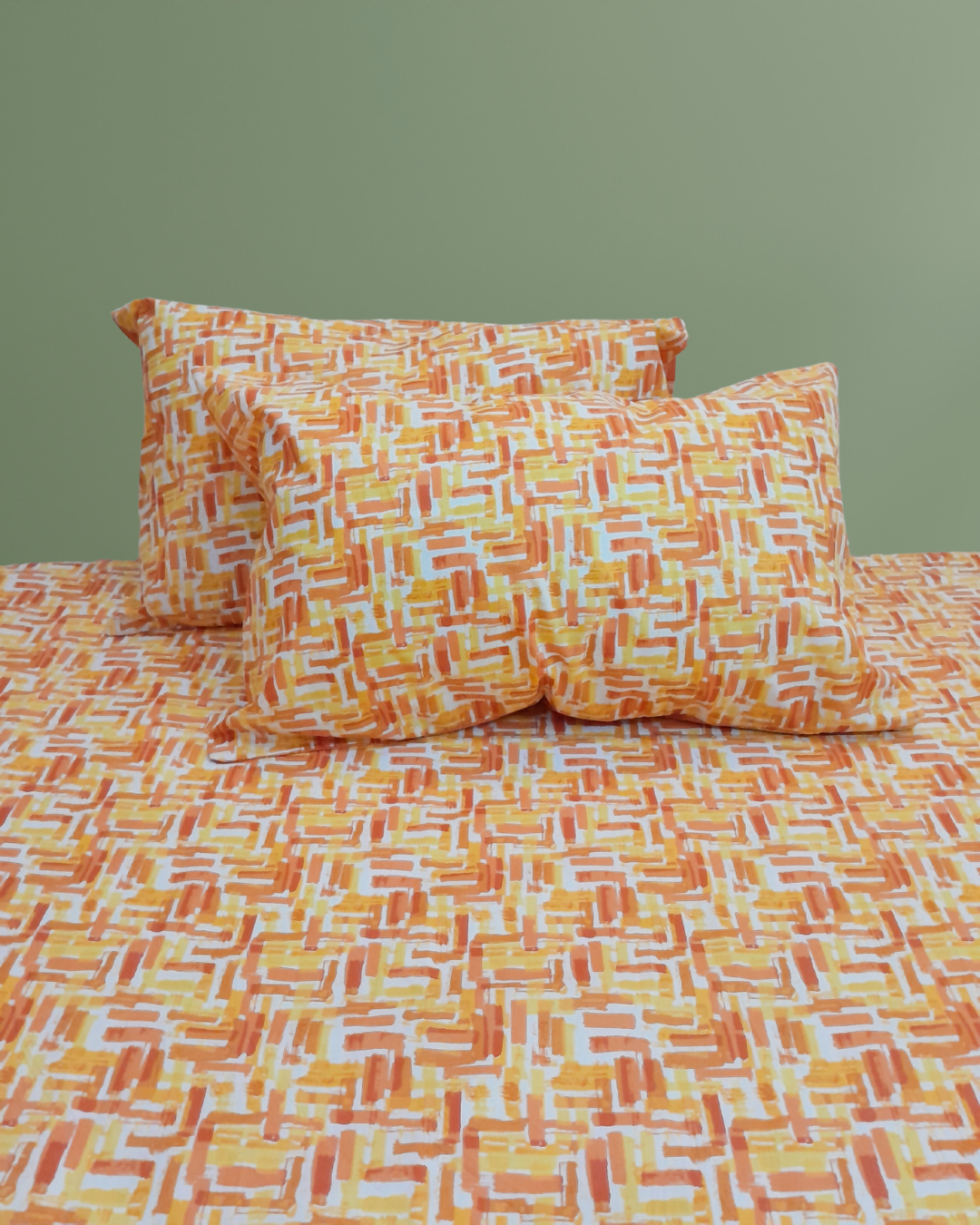 3 PCs Cotton Bed Sheet - Citrus Maze