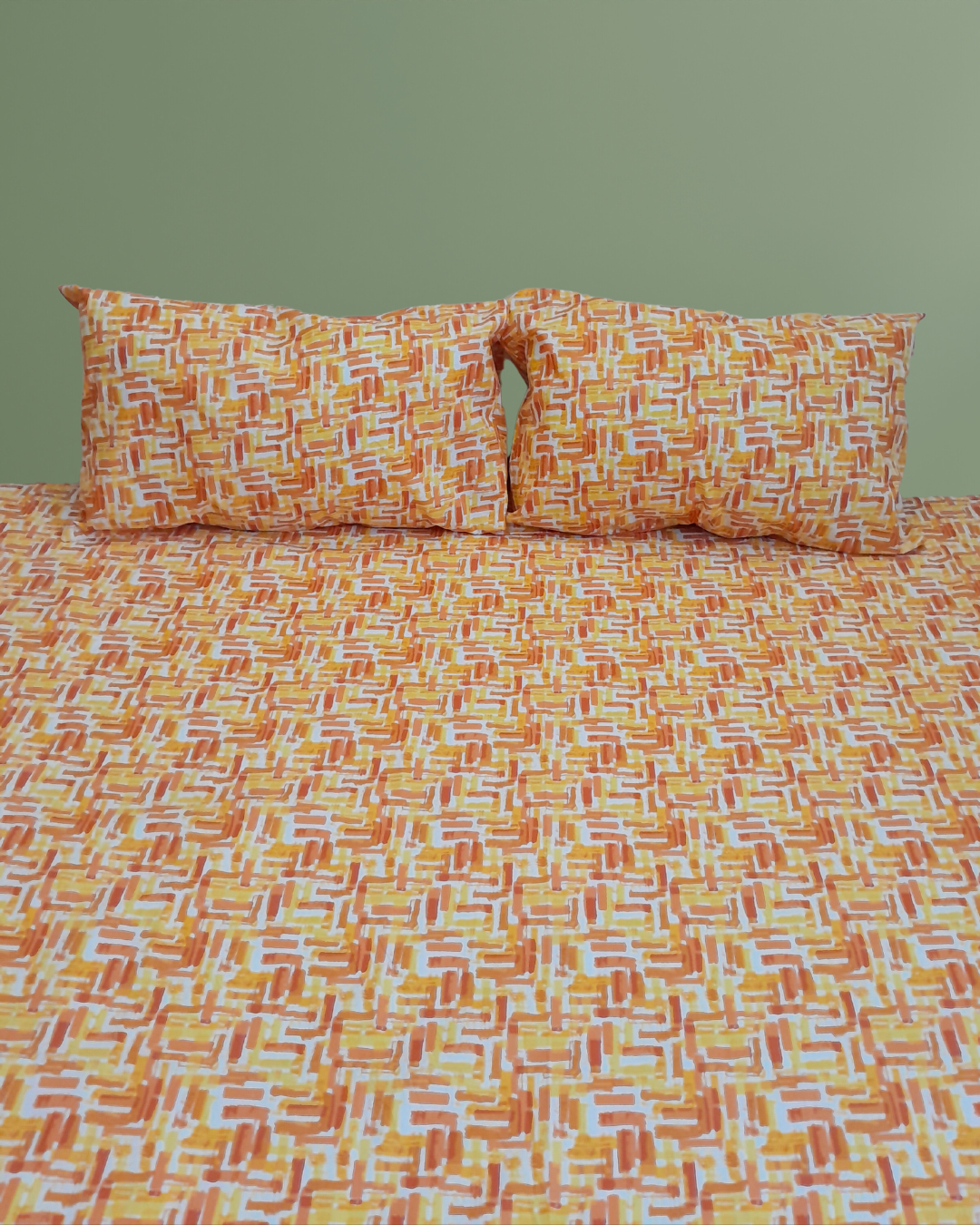 3 PCs Cotton Bed Sheet - Citrus Maze 