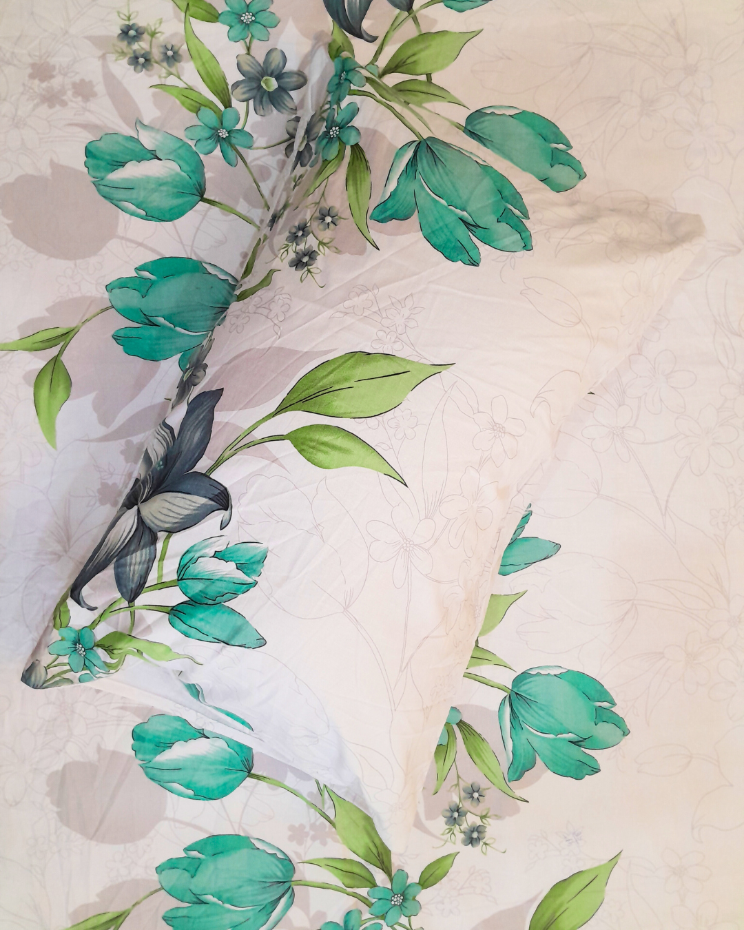 3PCs Cotton Bed Sheet - Emerald Bloom 