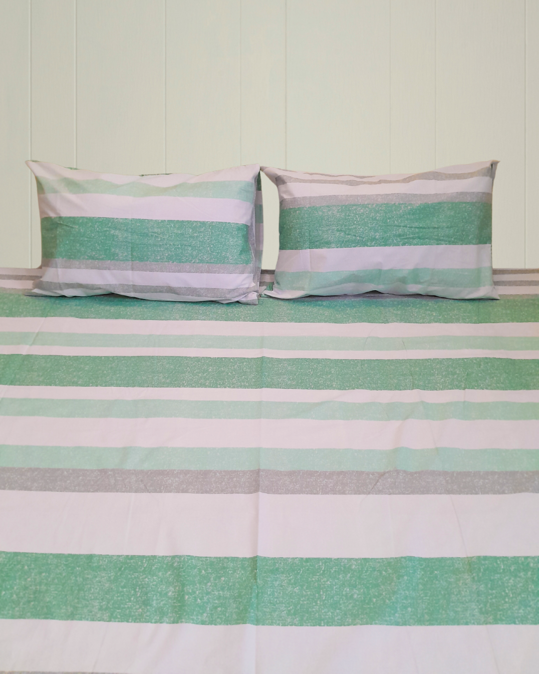 3 PCs Cotton Bed Sheet - Mint Breeze Striped 