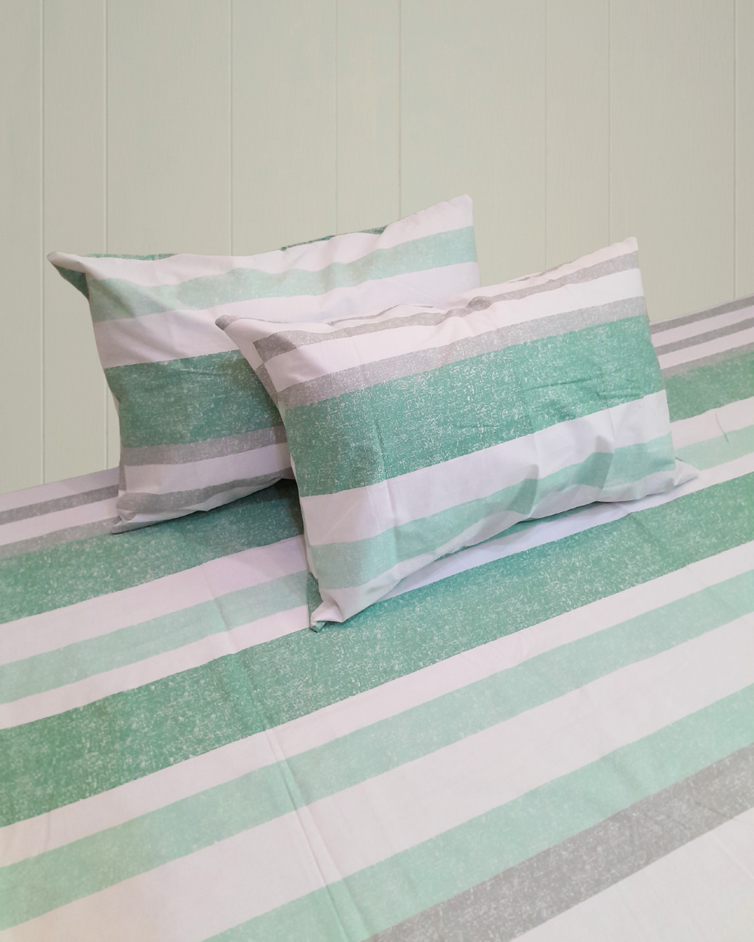 3 PCs Cotton Bed Sheet - Mint Breeze Striped 