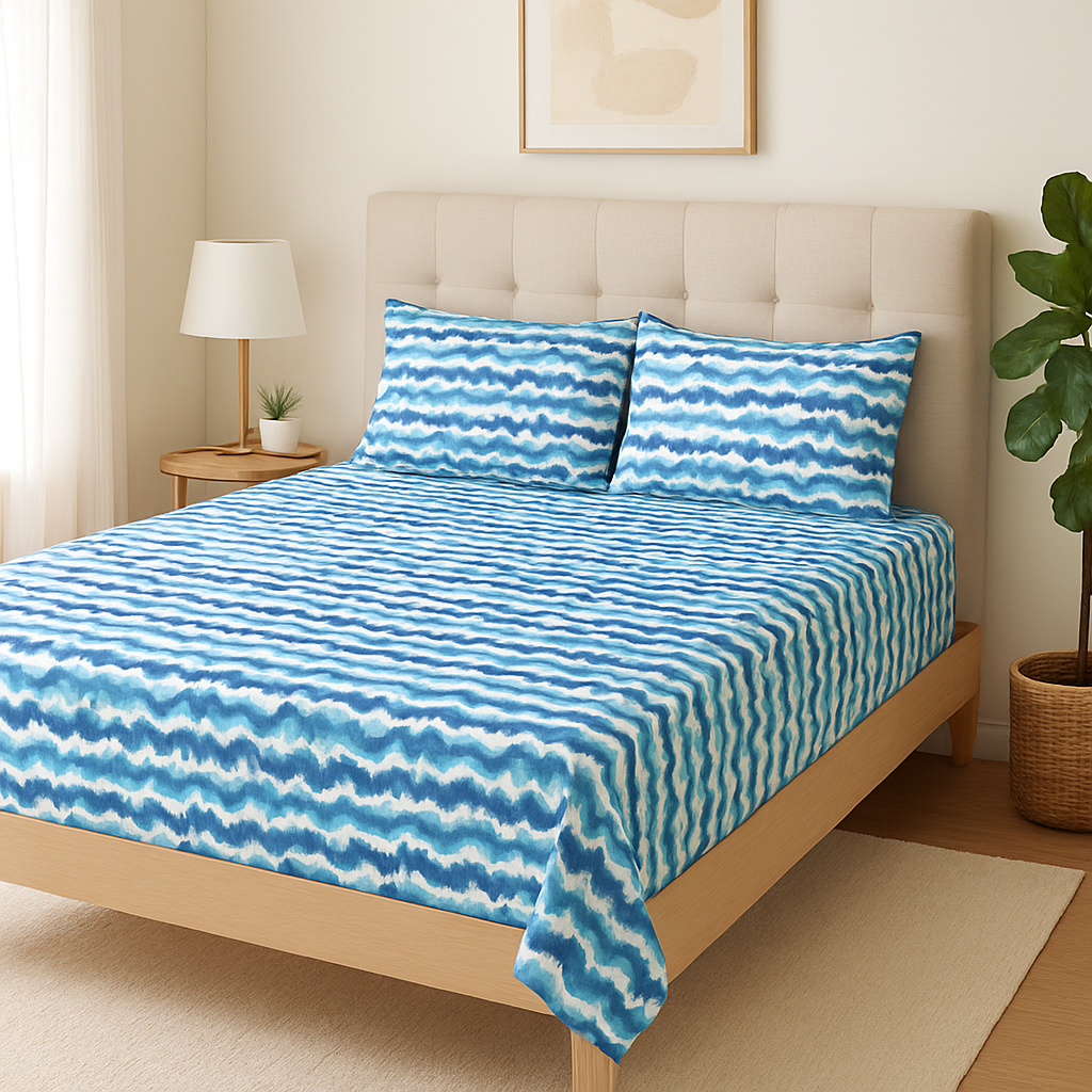 3 PCs Pure Cotton Bed Sheet - Ocean Whispers