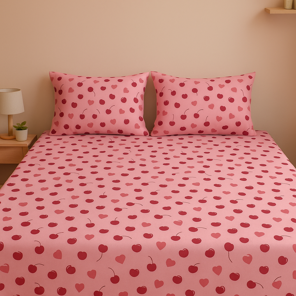 3 PCs Cotton Bed Sheet - Sweetheart Cherries