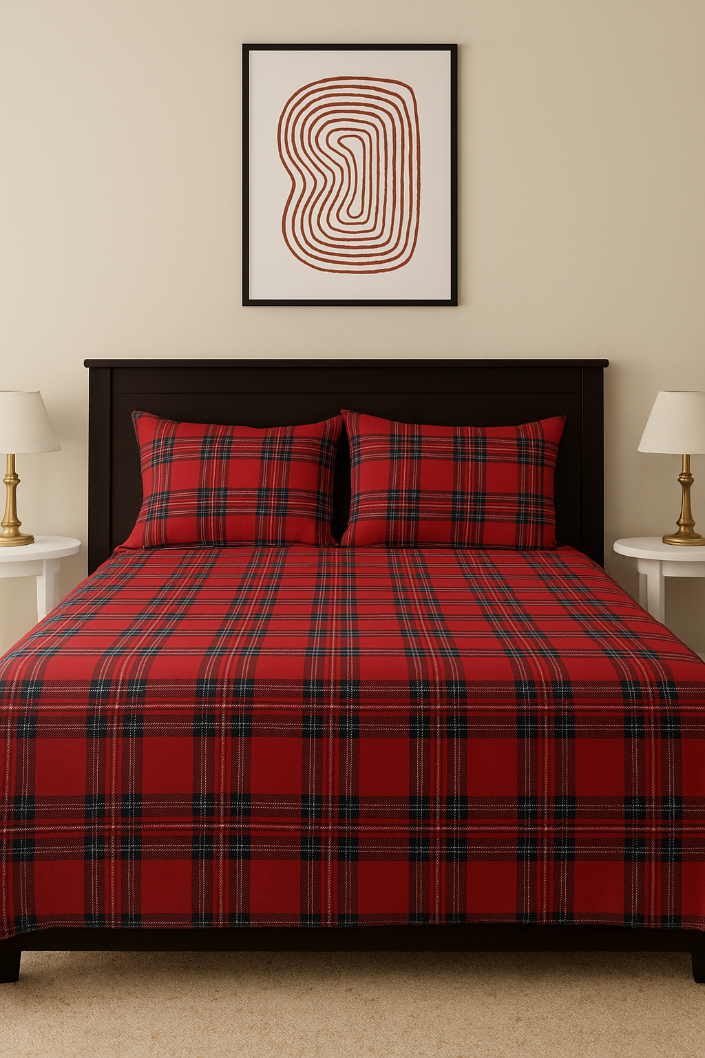 3 PCs Flannel Bed Sheet - Red Tartan