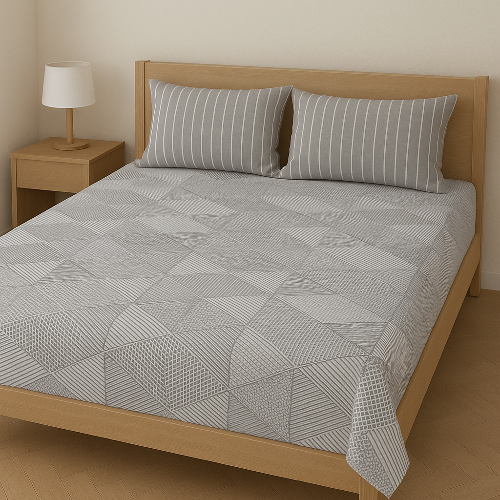 3PCs Cotton Bed Sheet - Urban Grid 