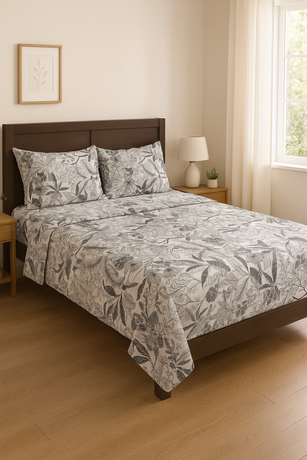 3 PCs Cotton Bed Sheet - Jungle Noir