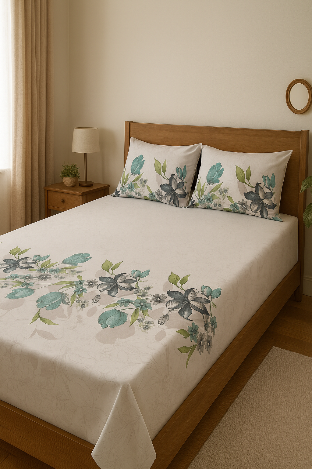 3PCs Cotton Bed Sheet - Emerald Bloom 