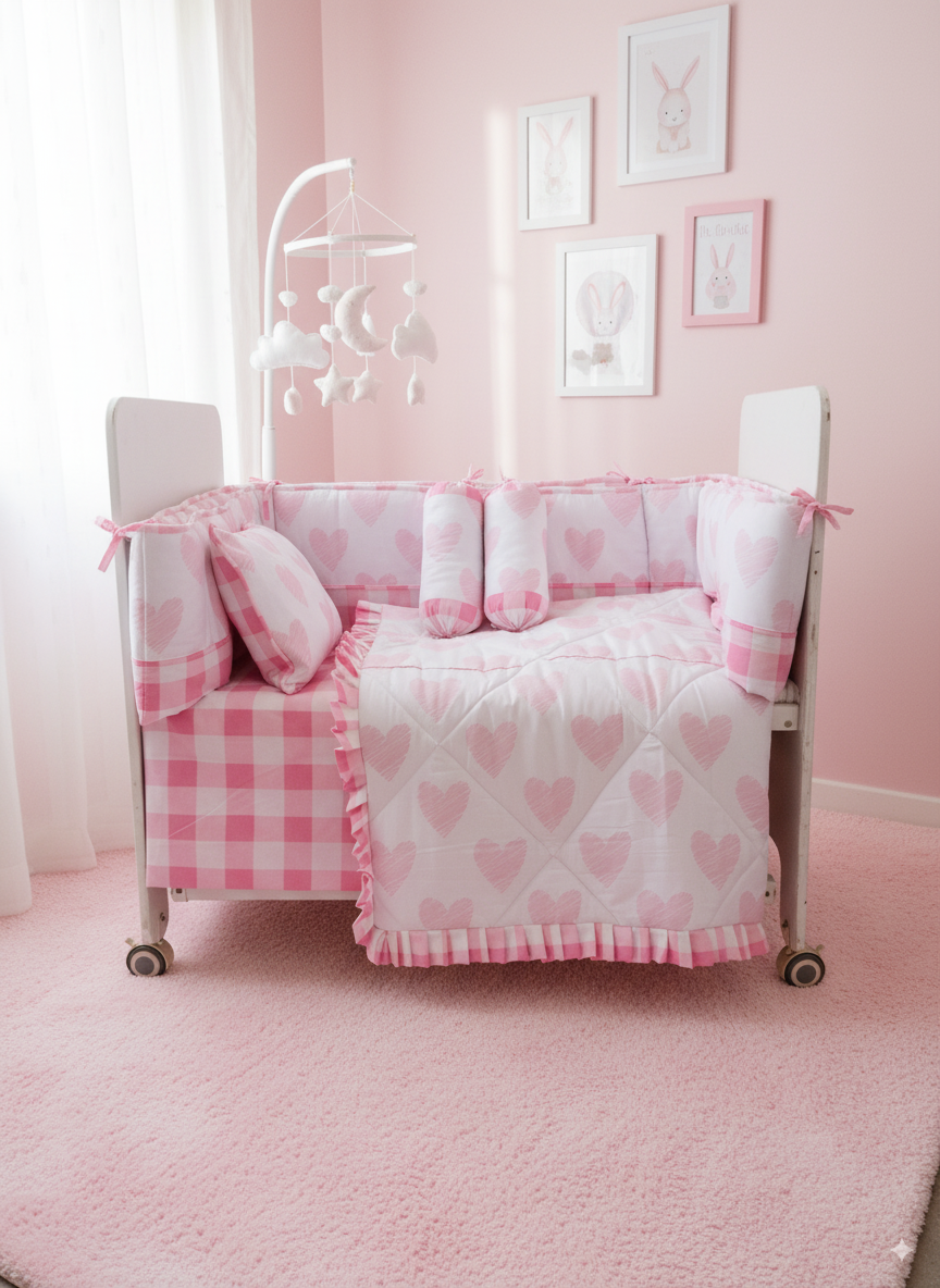 Pink Hearts - Baby cot set