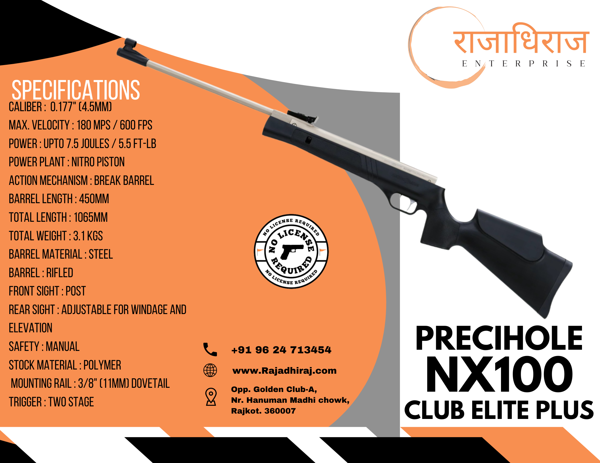 NX100 Club Elite Plus, PRECIHOLE SPORTS, CAL: 0.177 CAL. AIR RIFLE