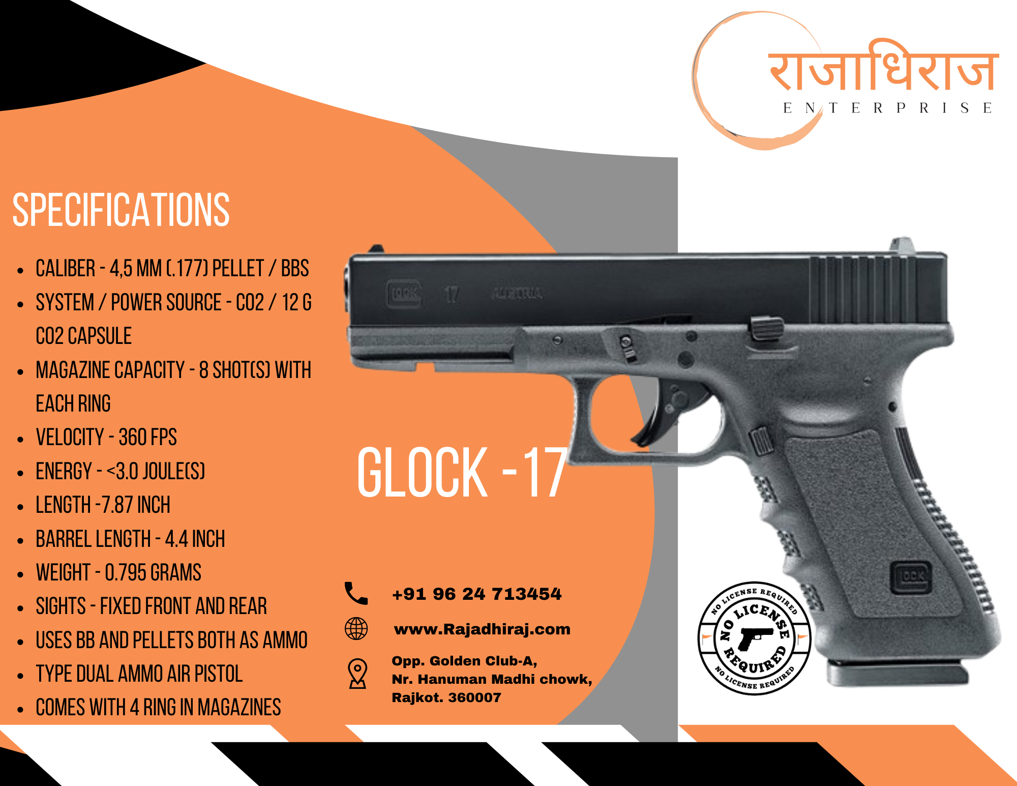 Black Umarex Glock 17 Gen 3 CO2 Air Gun 8rd pellet rotery Magazine