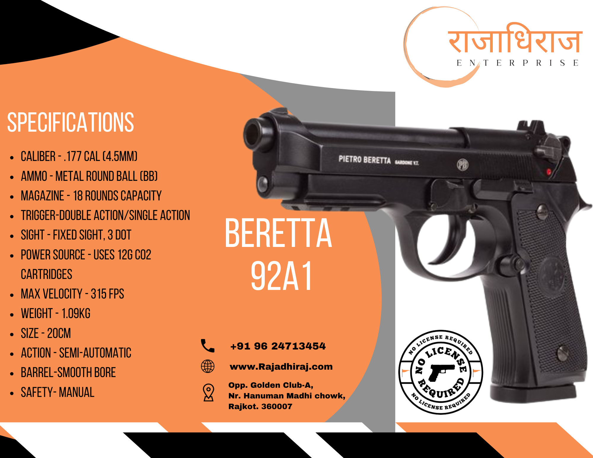 Umarex Beretta 92a1 Co2 0.177 cal, 4.5mm Full Metal Bb Air Gun