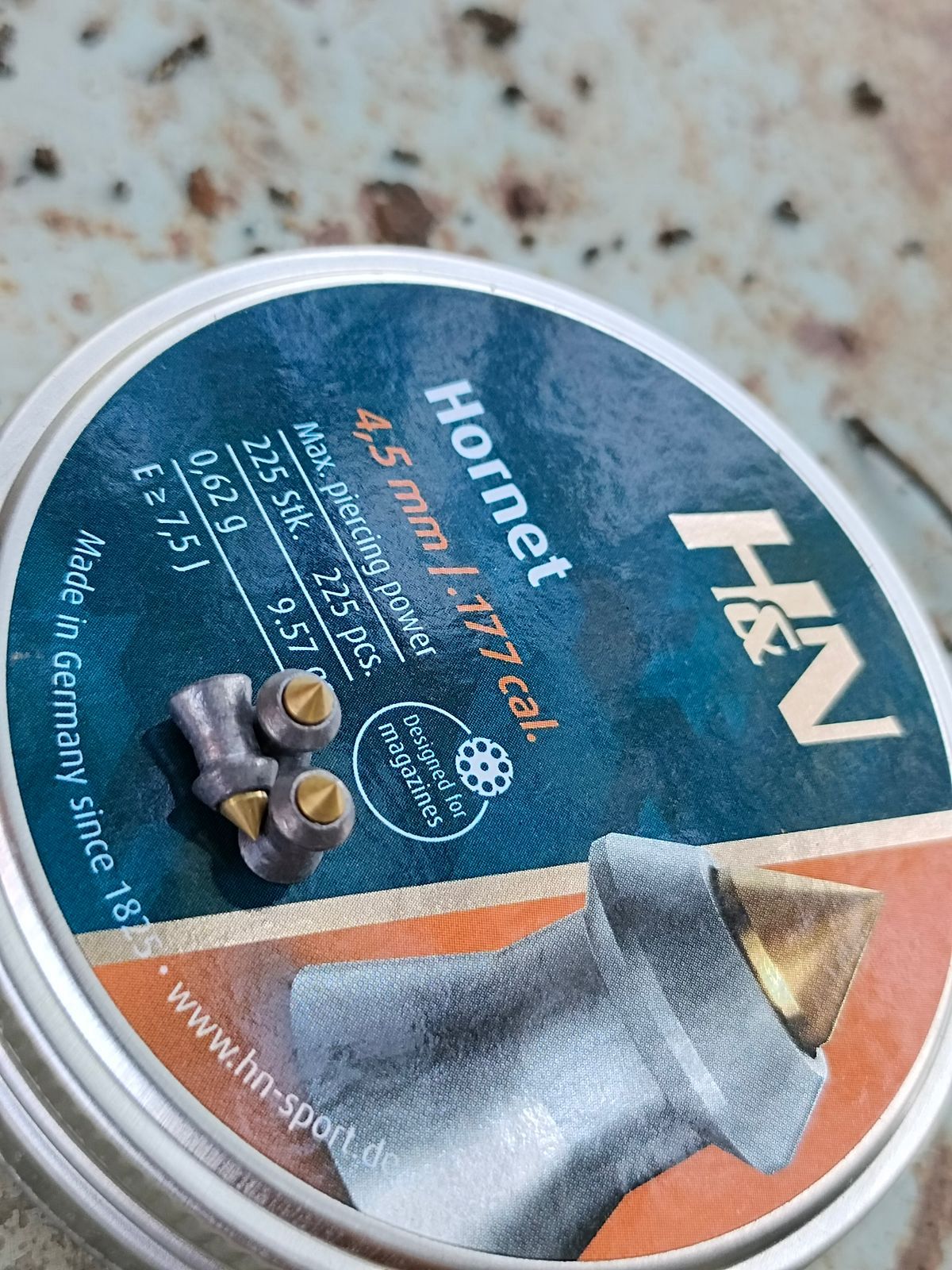 H&N Hornet Pointed Brass Tip Air gun Pellets, Cal. 0.177/4.5mm