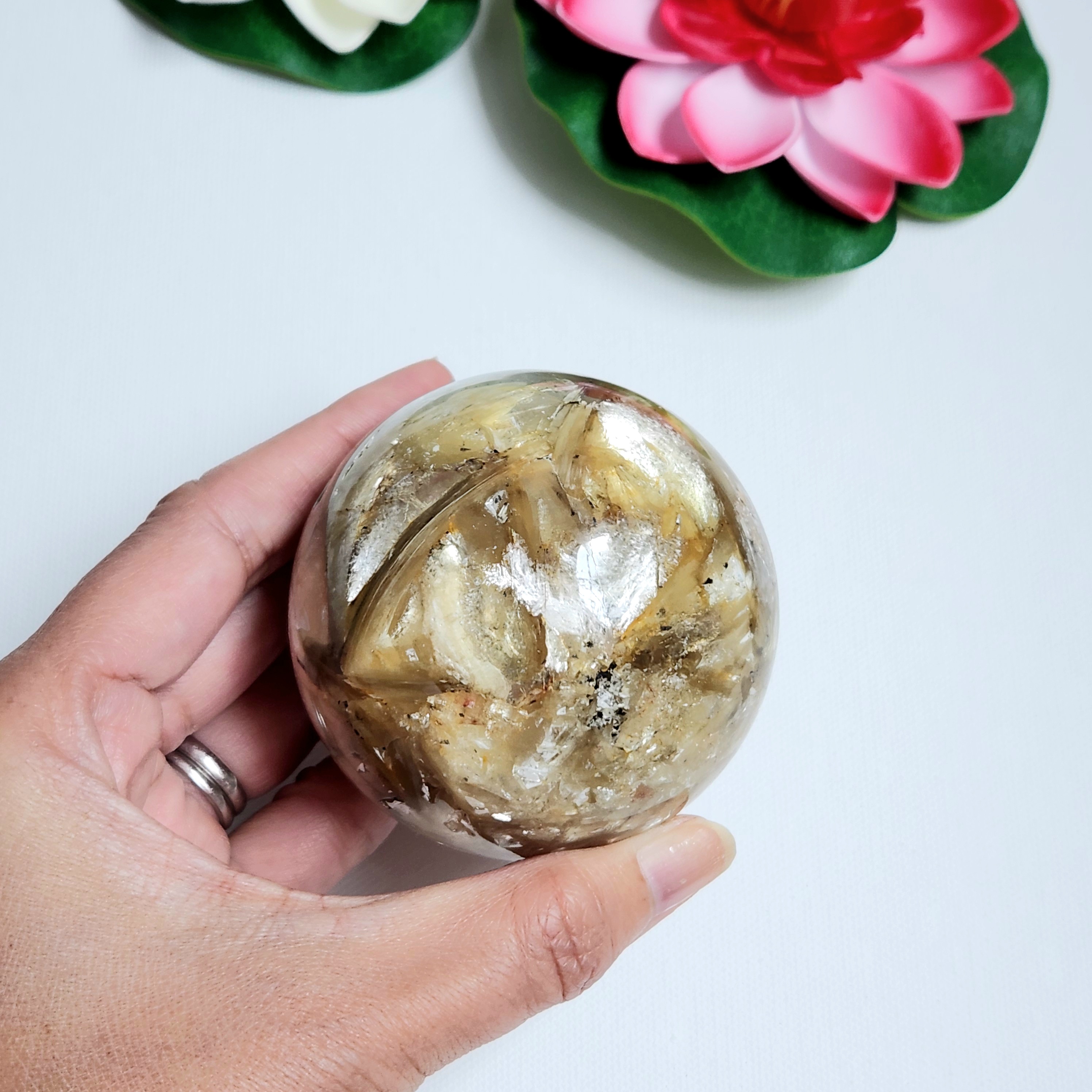 Golden Mica Sphere • 2.38" Super flashy Gold Muscovite sphere • Yellow Mica crystal Sphere 