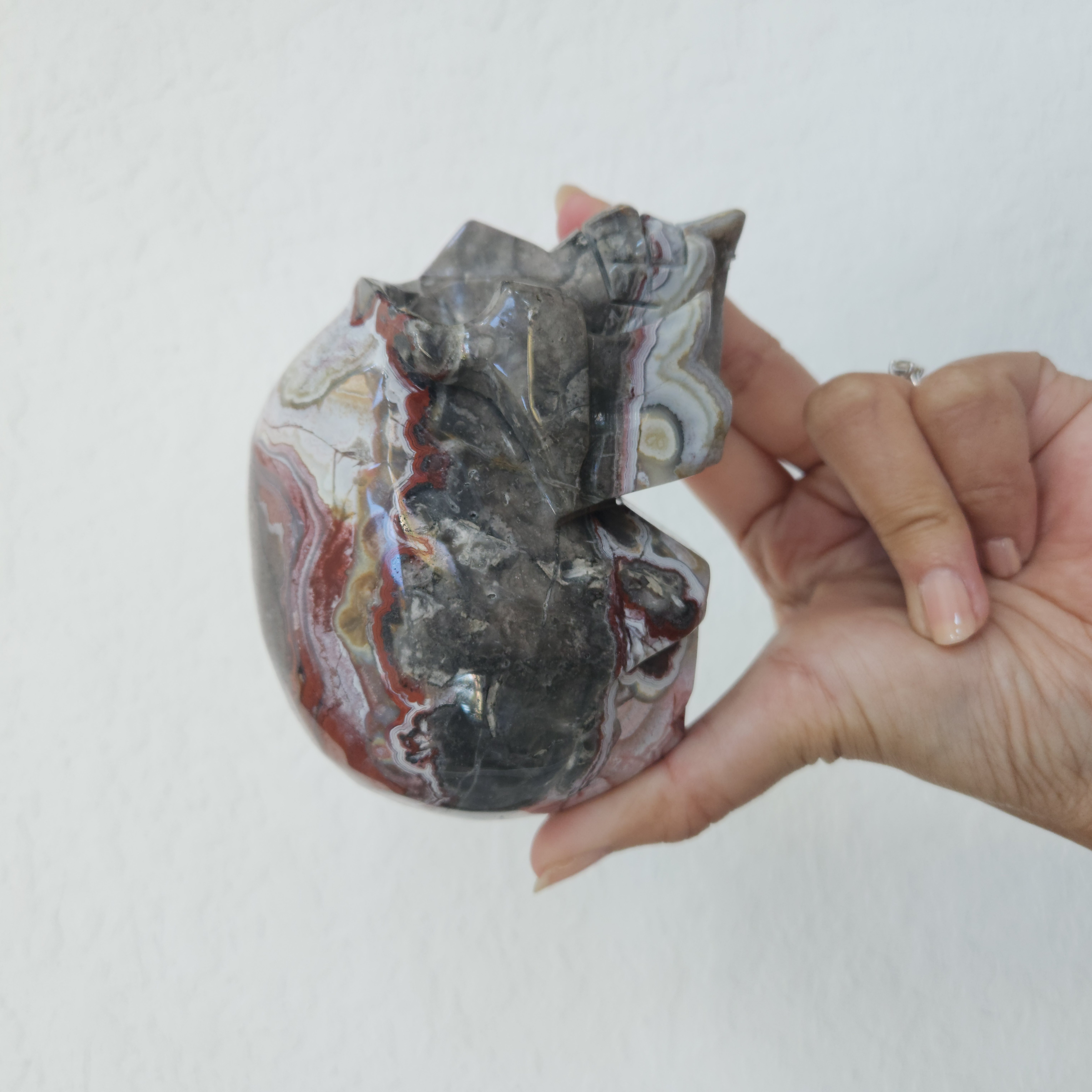 Mexican Lace Agate Skull - Red Mexican Crazy Lace Agate Skull crystal 