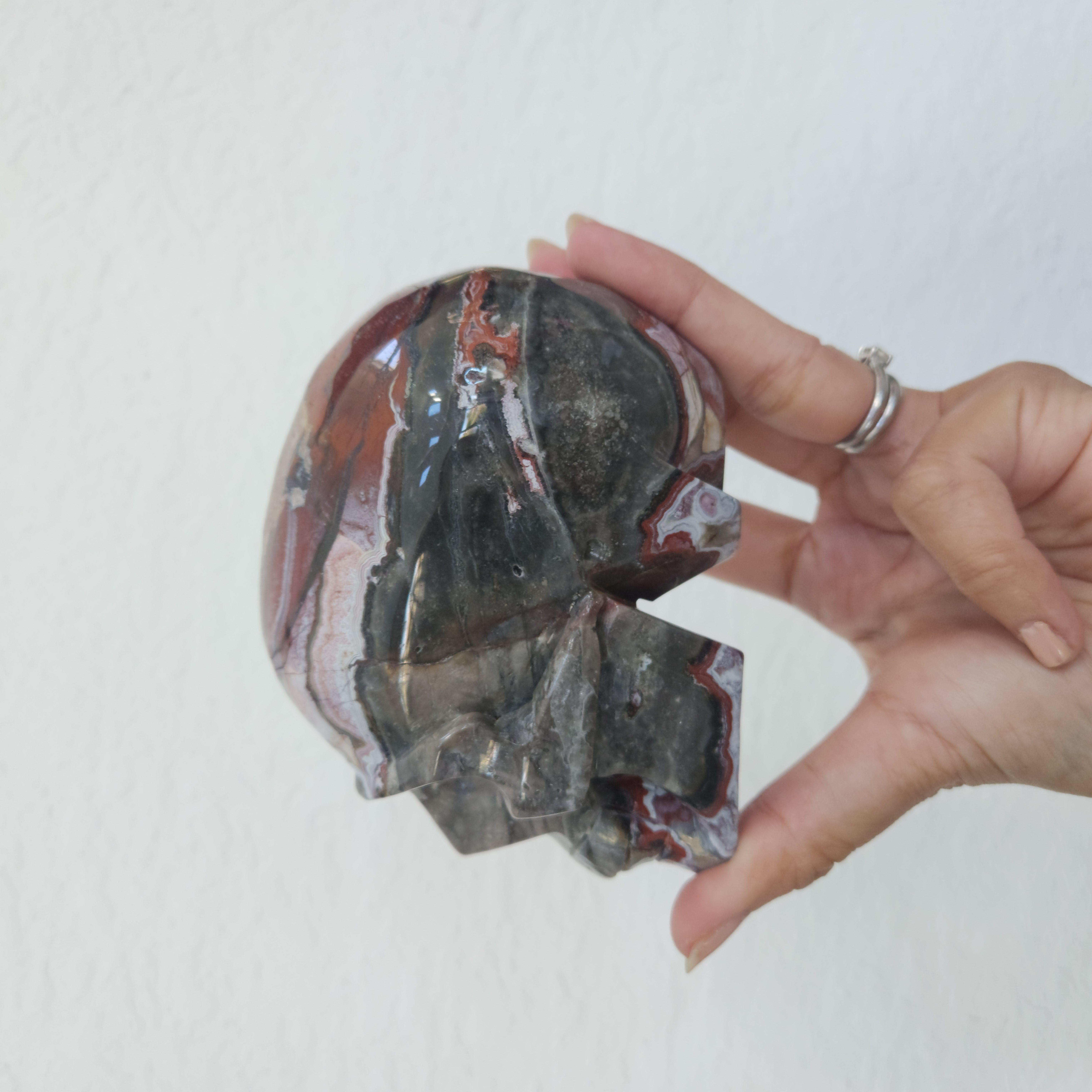 Mexican Lace Agate Skull - Red Mexican Crazy Lace Agate Skull crystal 