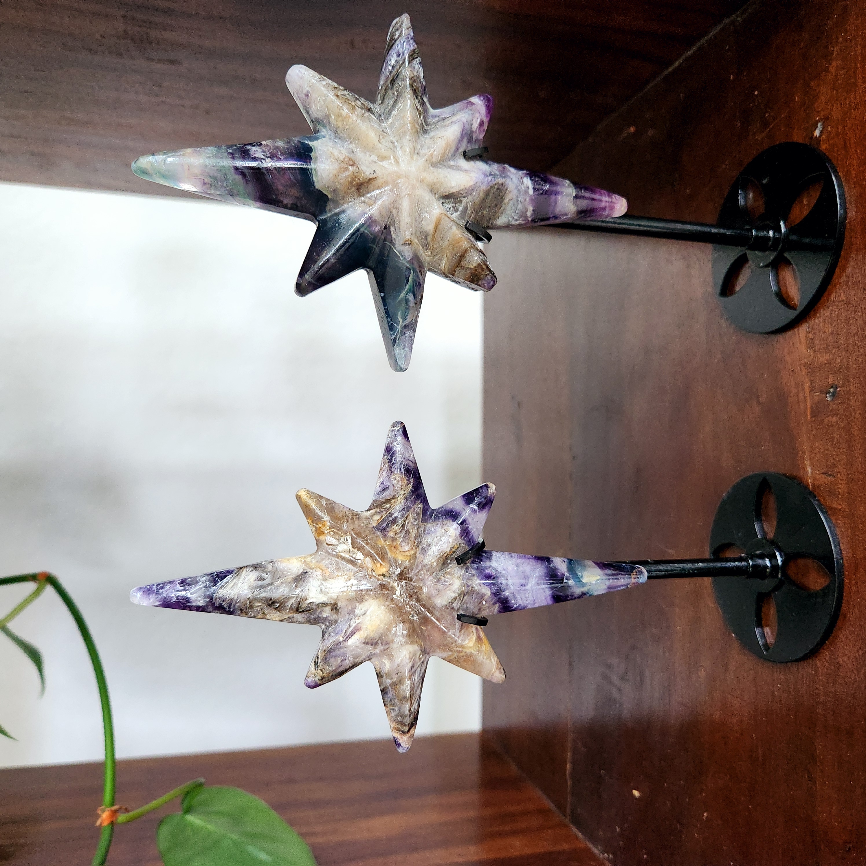 Fluorite Polaris Star •  Rainbow Fluorite Star Polaris • Crystal Starburst on stand