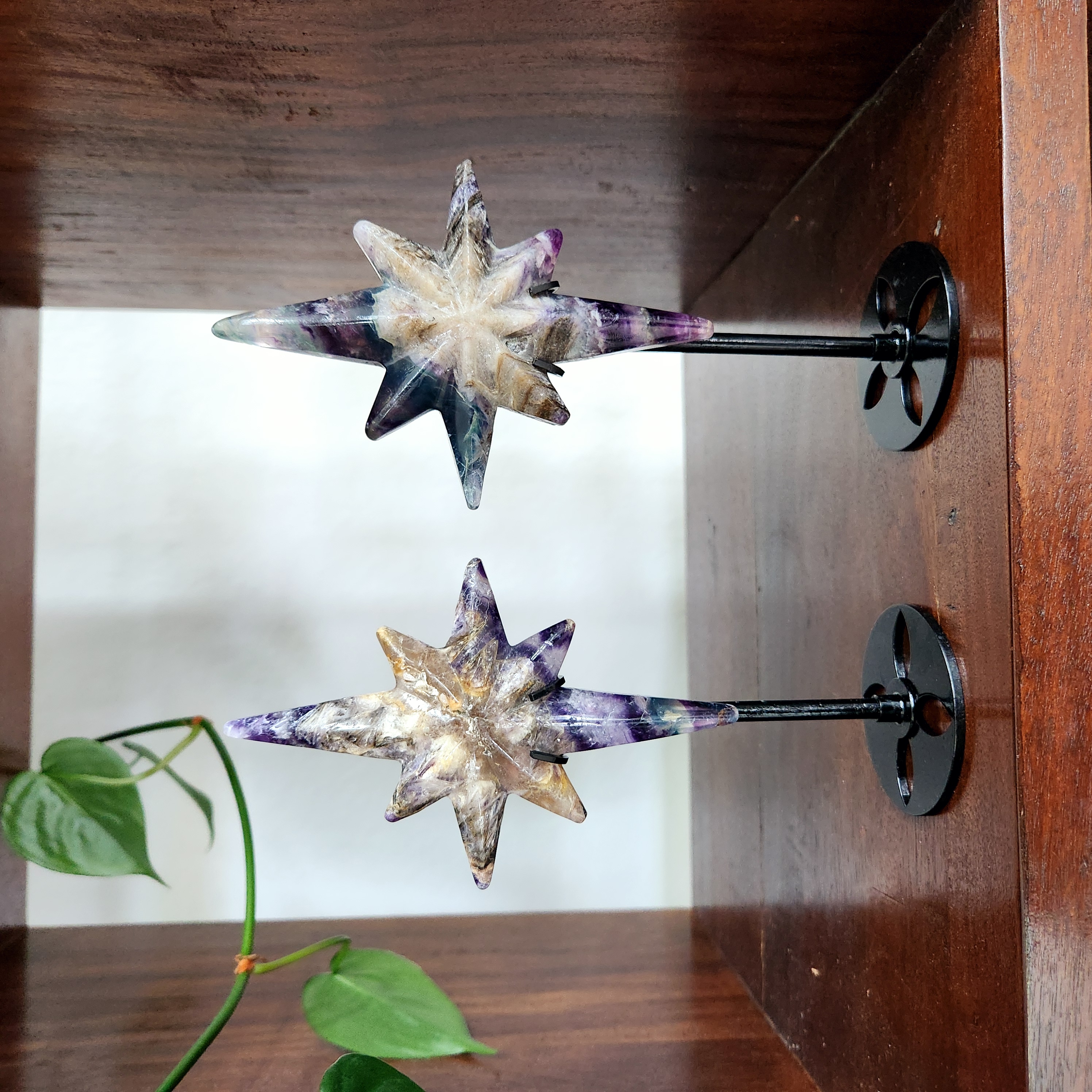 Fluorite Polaris Star •  Rainbow Fluorite Star Polaris • Crystal Starburst on stand