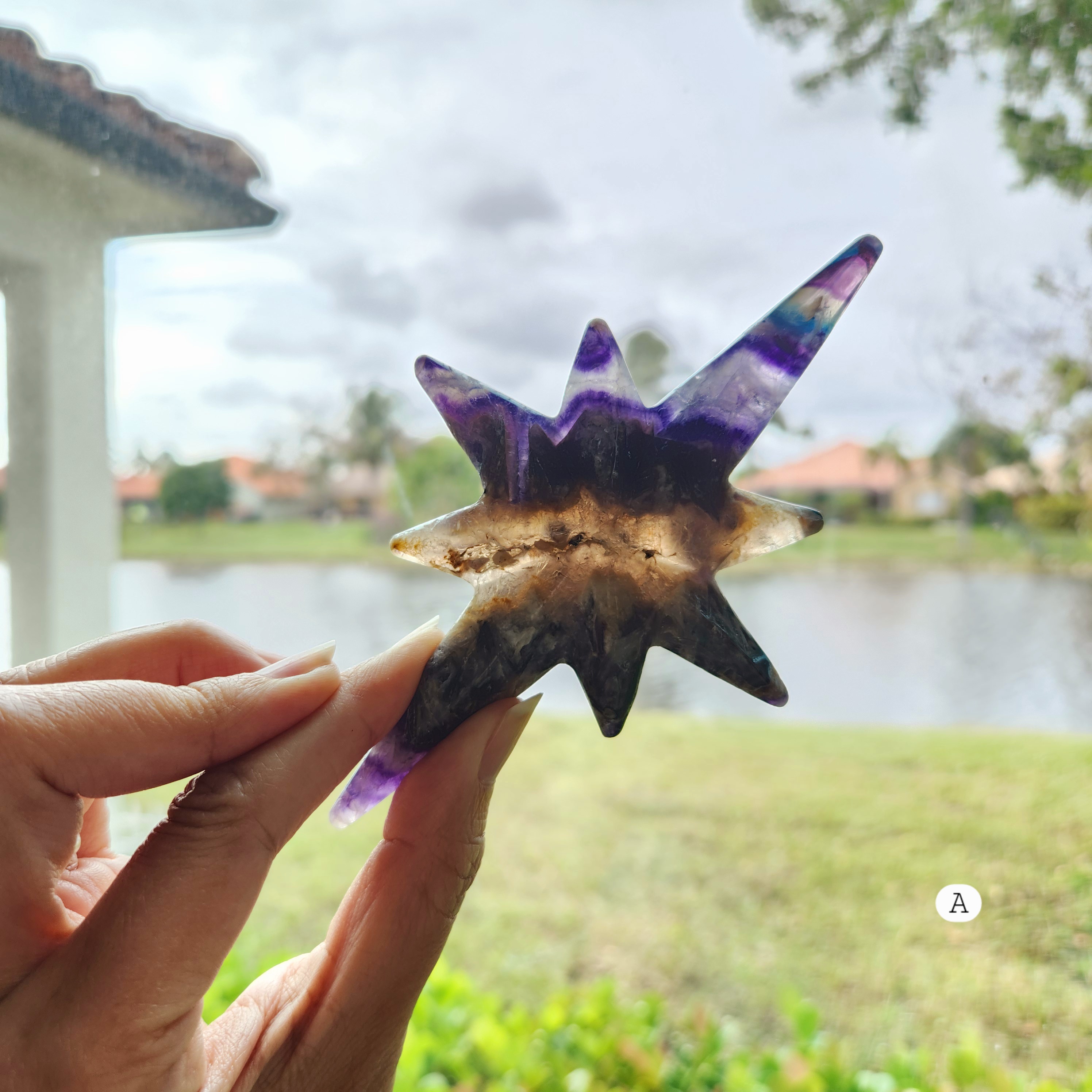 Fluorite Polaris Star •  Rainbow Fluorite Star Polaris • Crystal Starburst on stand