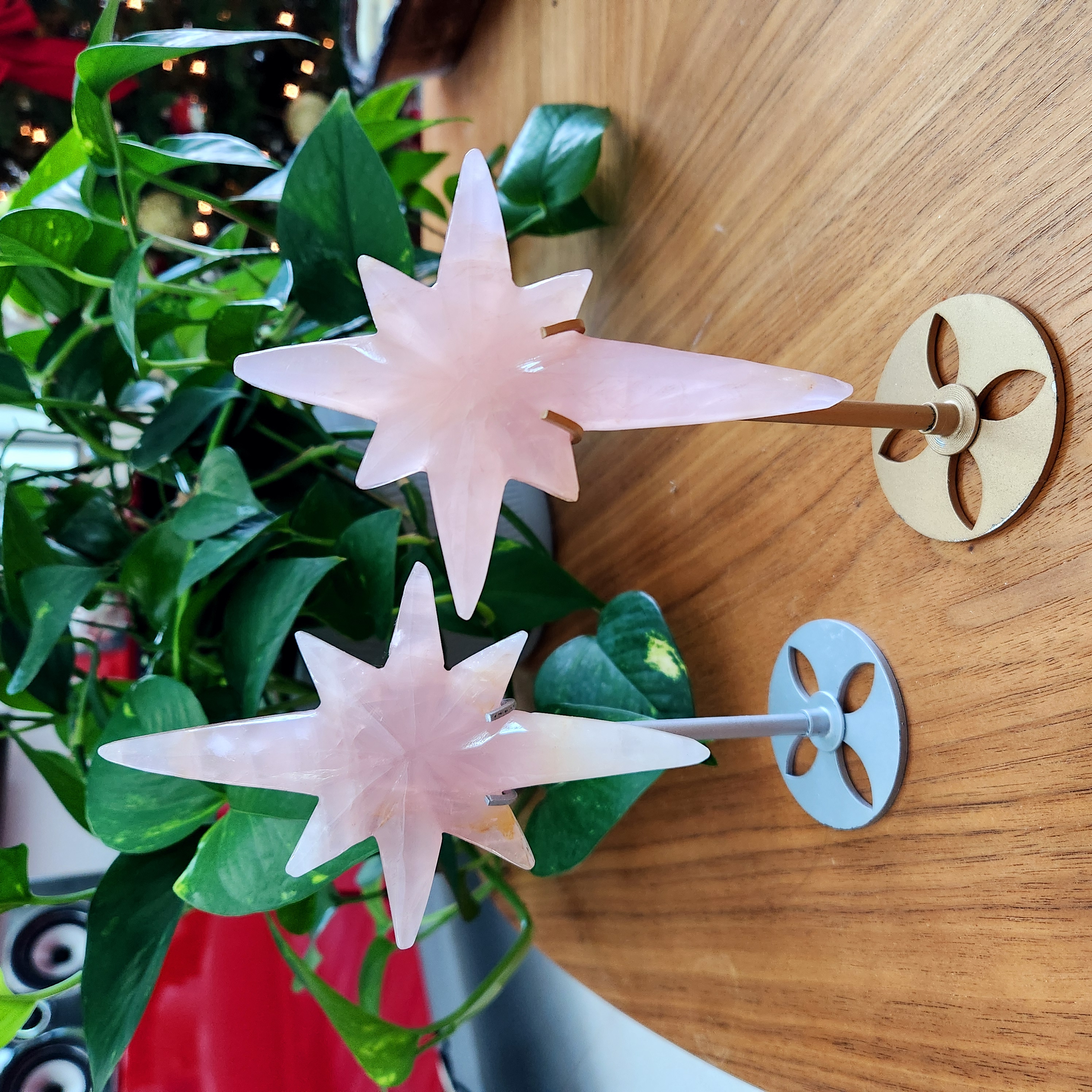 Rose Quartz Polaris on stand • Pink Quartz Star on stand • Pink Rose Quartz Starburst