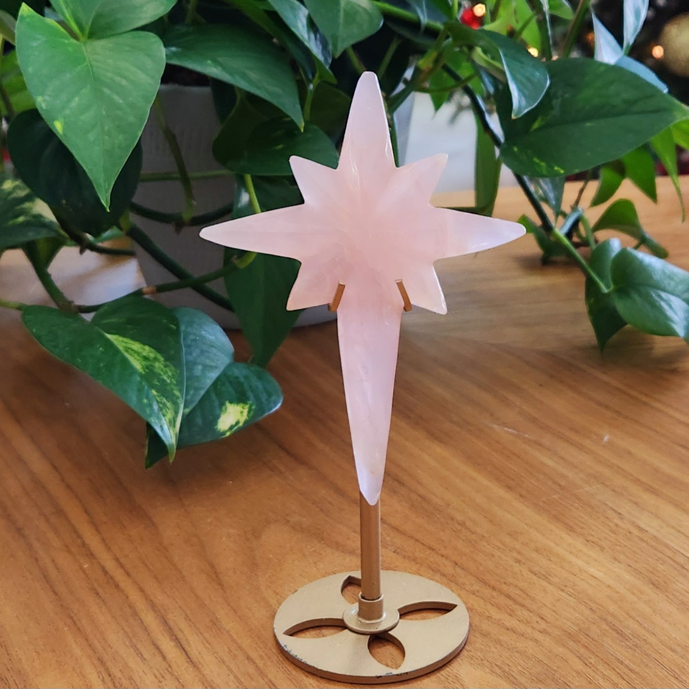 Rose Quartz Polaris on stand • Pink Quartz Star on stand • Pink Rose Quartz Starburst