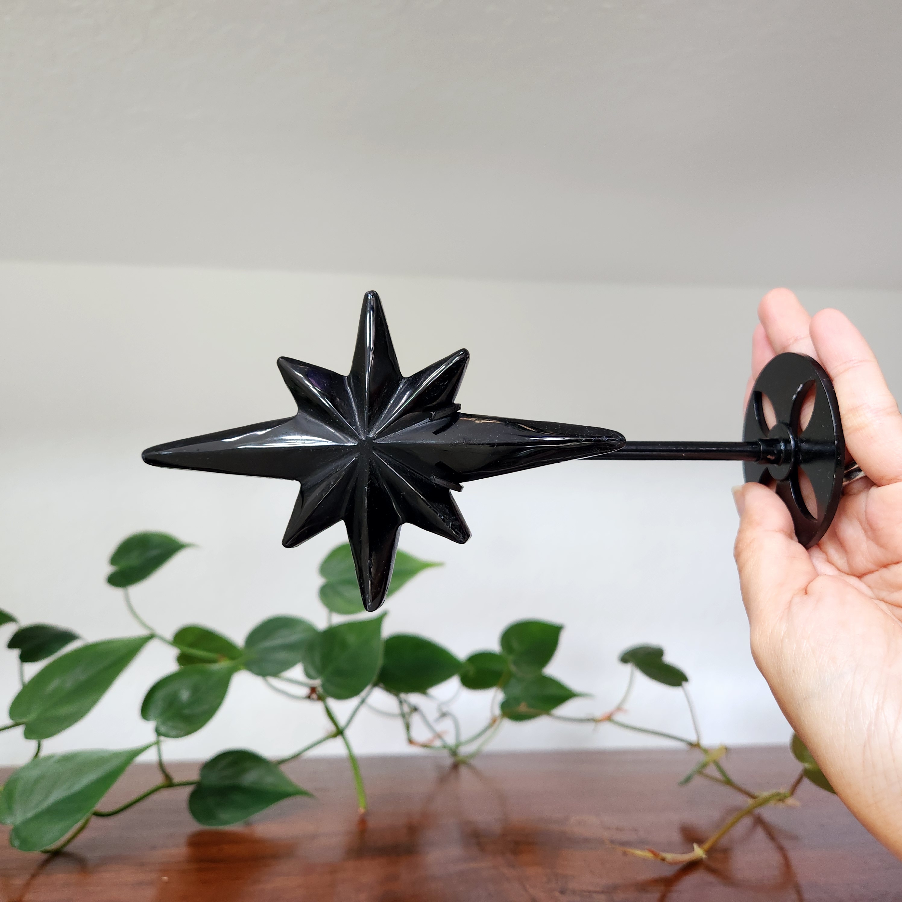 Black Obsidian Polaris on stand - Obsidian Star on stand - Crystal Starburst