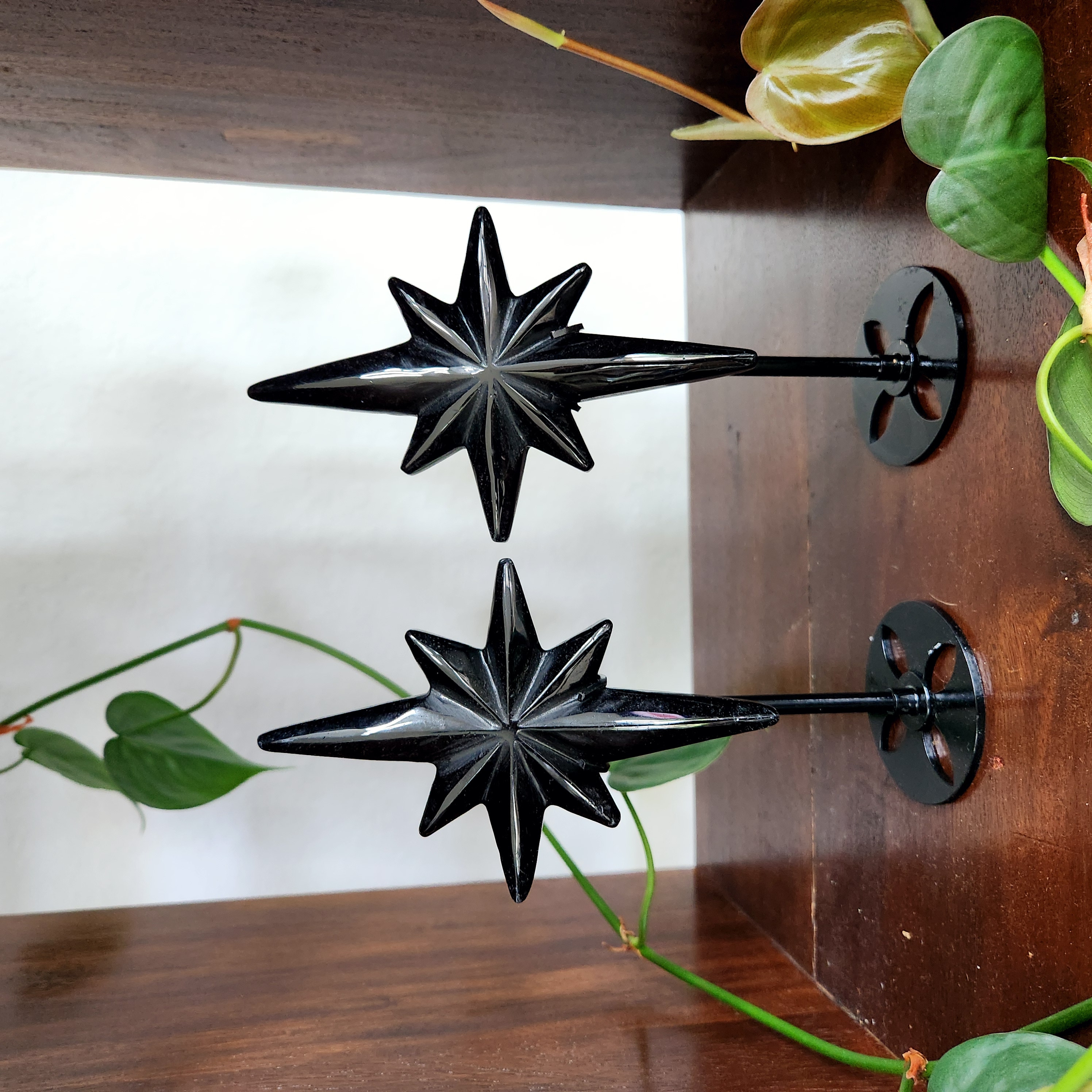 Black Obsidian Polaris on stand - Obsidian Star on stand - Crystal Starburst