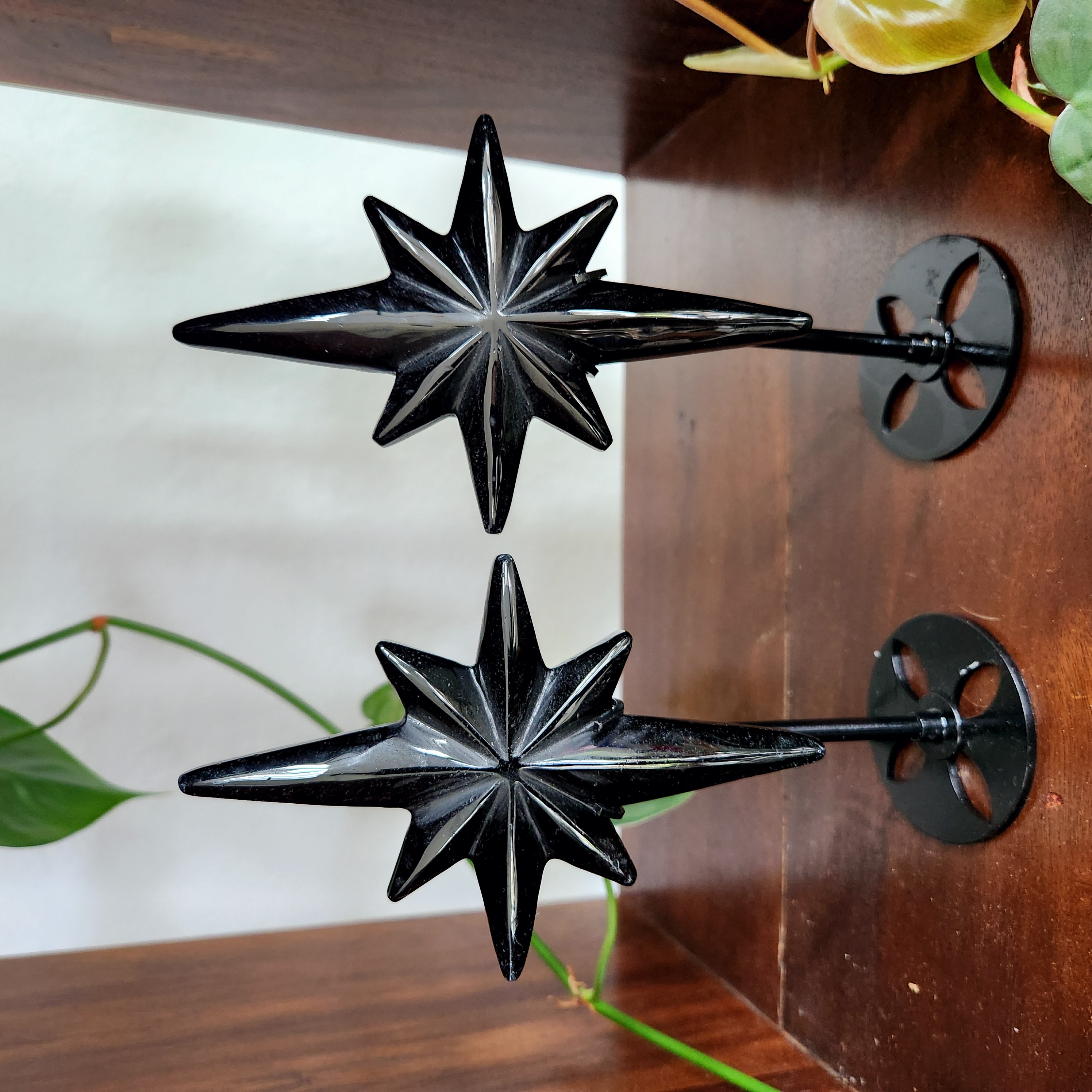Black Obsidian Polaris on stand - Obsidian Star on stand - Crystal Starburst