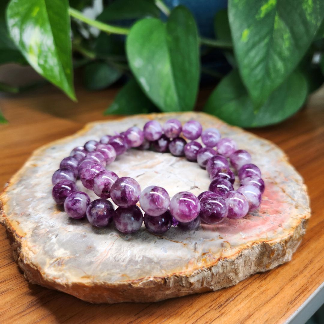 Lepidolite bracelet - Pink Tourmaline Bracelet • 10mm High Grade Purple Mica Bracelet 