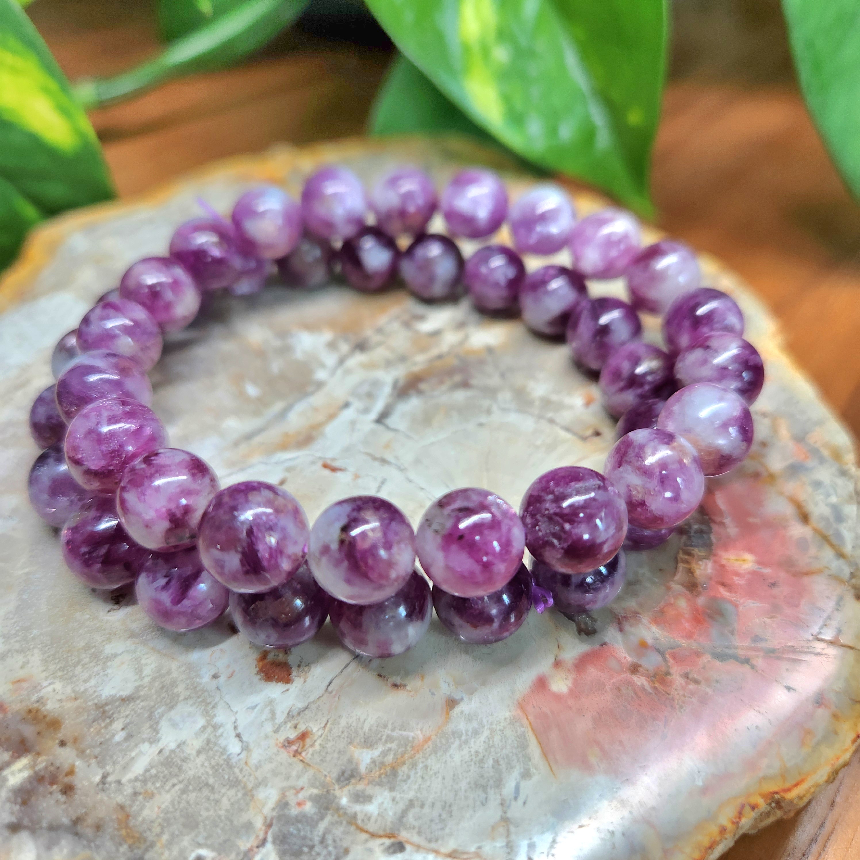 Lepidolite bracelet - Pink Tourmaline Bracelet • 10mm High Grade Purple Mica Bracelet 