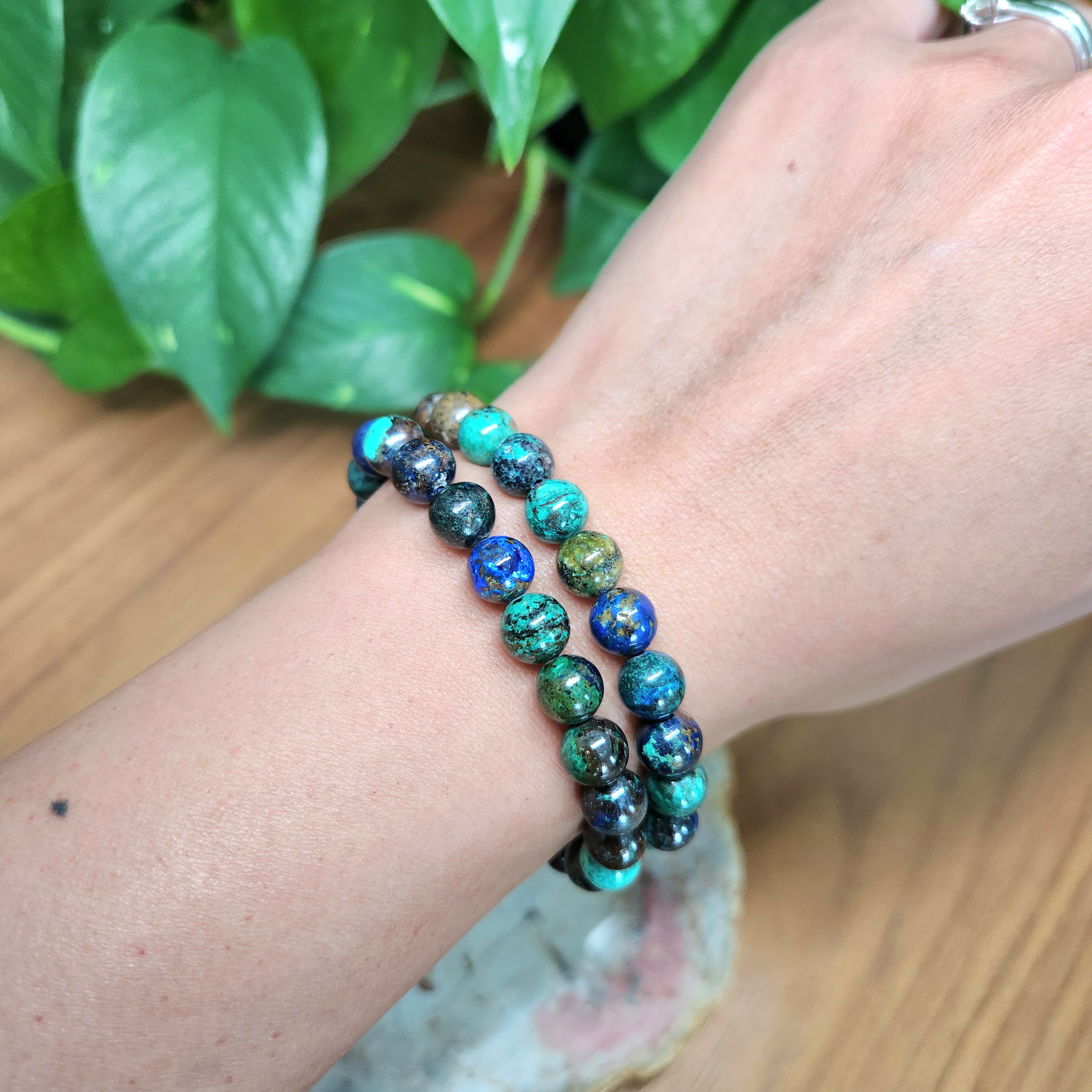 Azurite Malachite Bracelet • 8mm round bead gemstone bracelet 