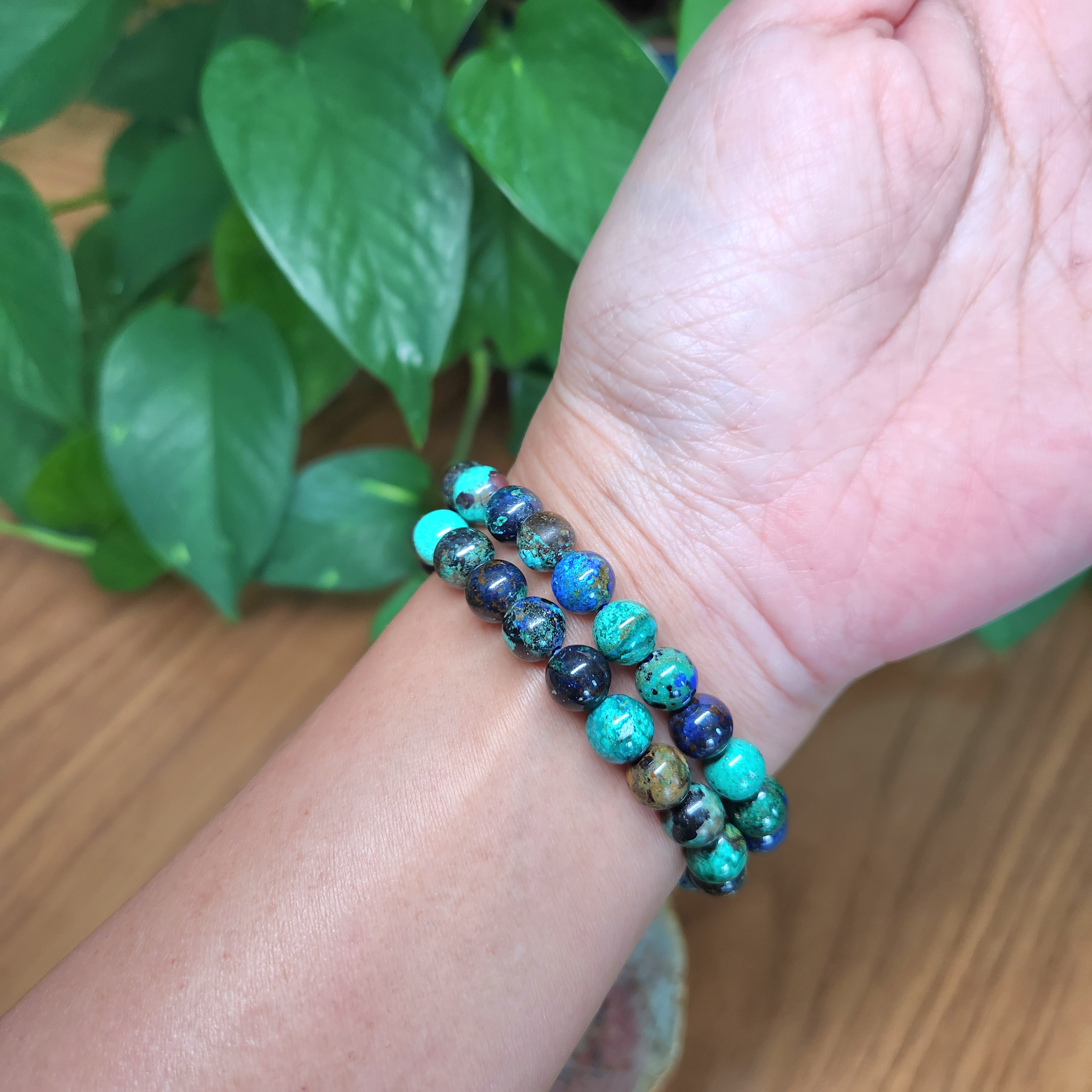 Azurite Malachite Bracelet • 8mm round bead gemstone bracelet 