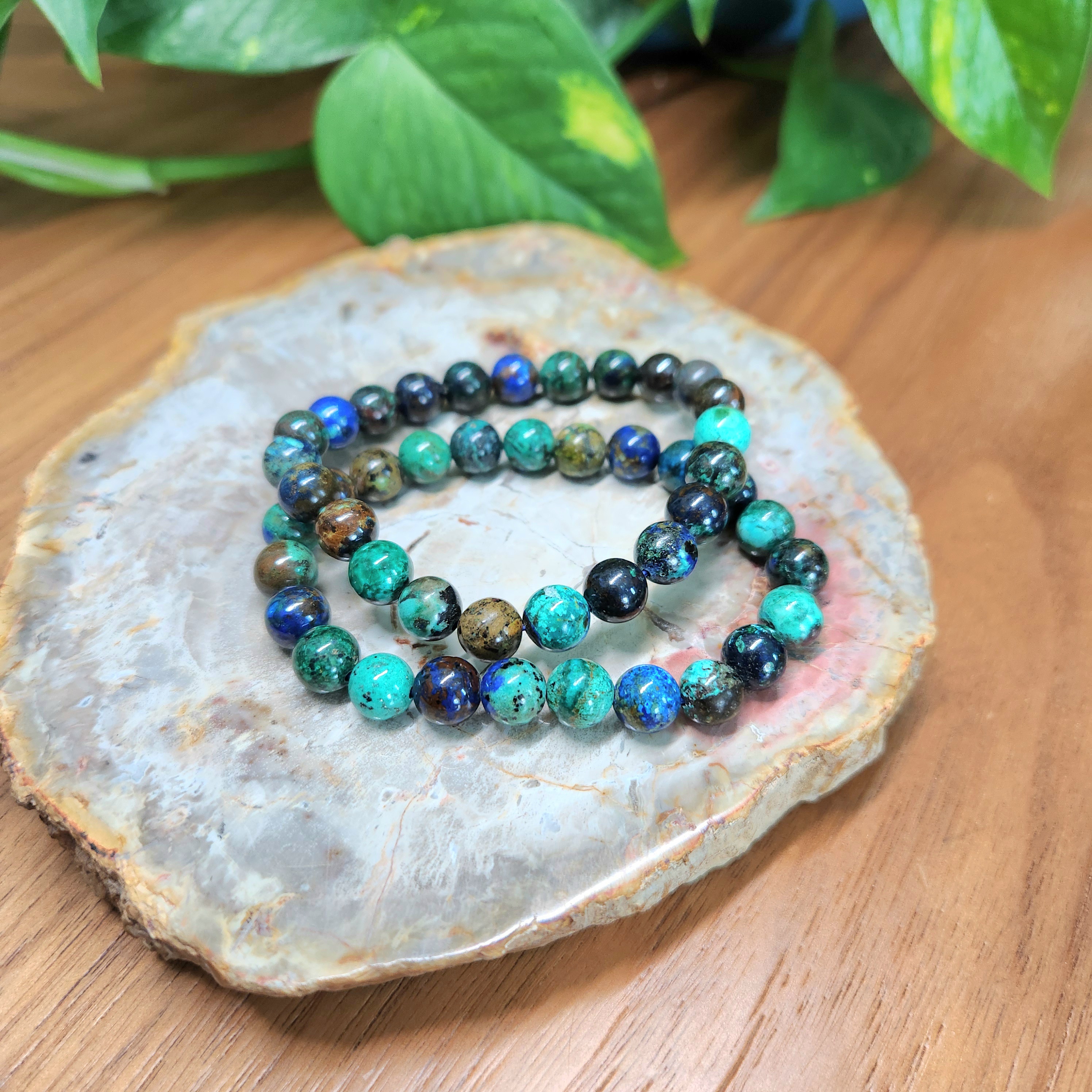 Azurite Malachite Bracelet • 8mm round bead gemstone bracelet 