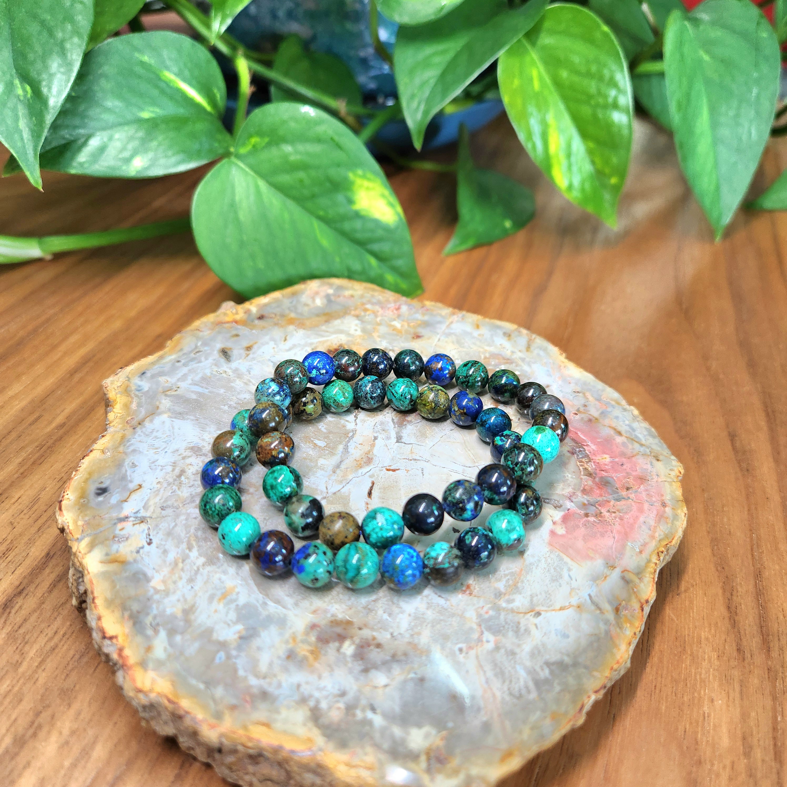 Azurite Malachite Bracelet • 8mm round bead gemstone bracelet 