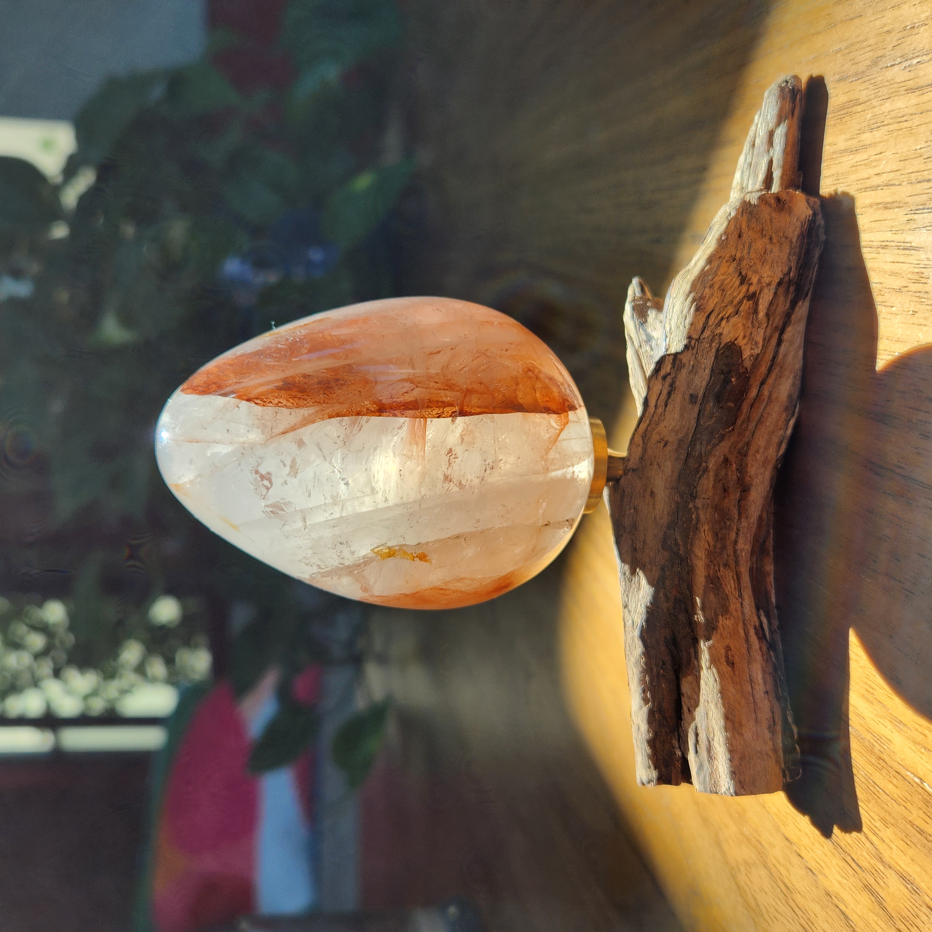 Fire Quartz Crystal Egg with rainbows • 4" Red Hematoid Egg *stand not included*
