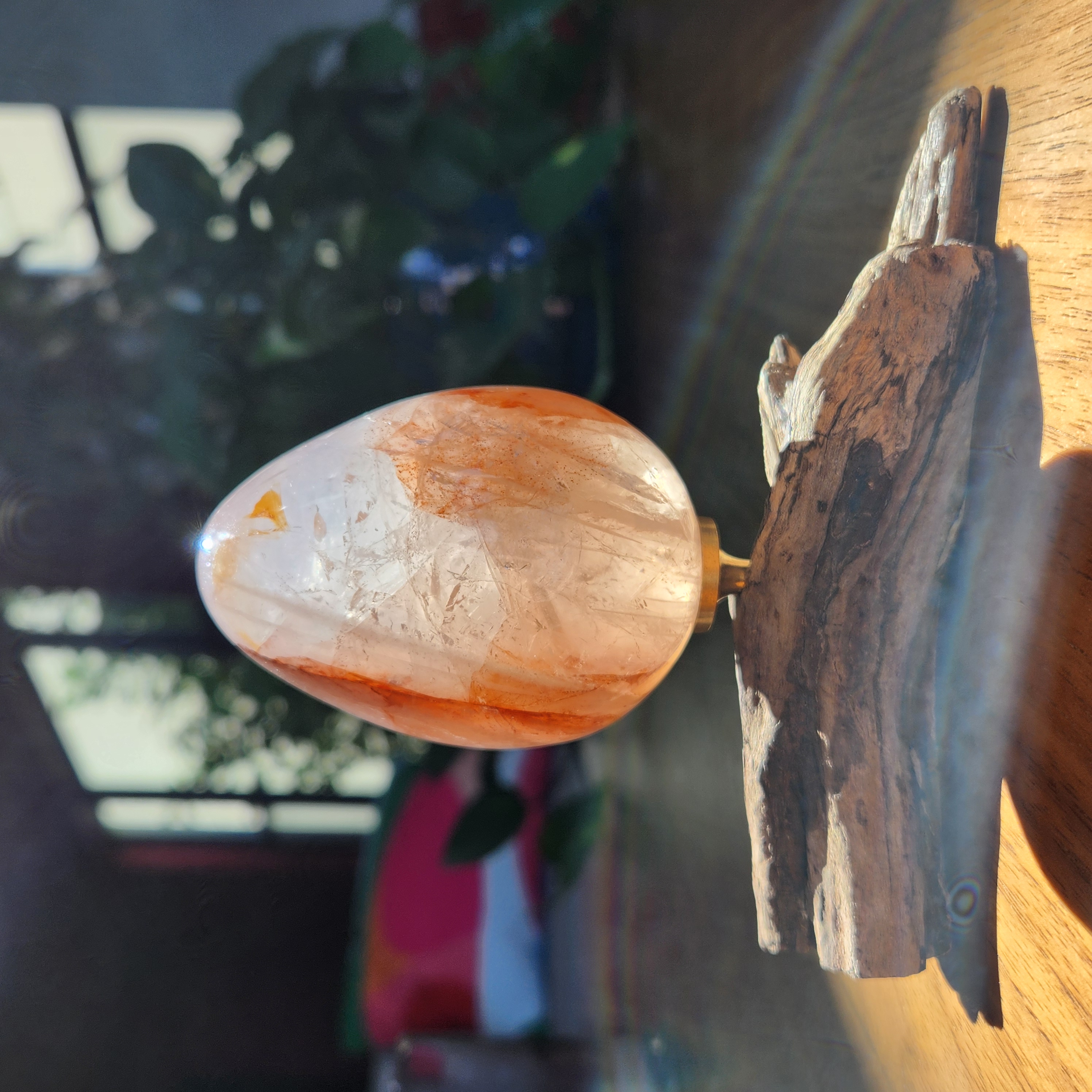 Fire Quartz Crystal Egg with rainbows • 4" Red Hematoid Egg *stand not included*