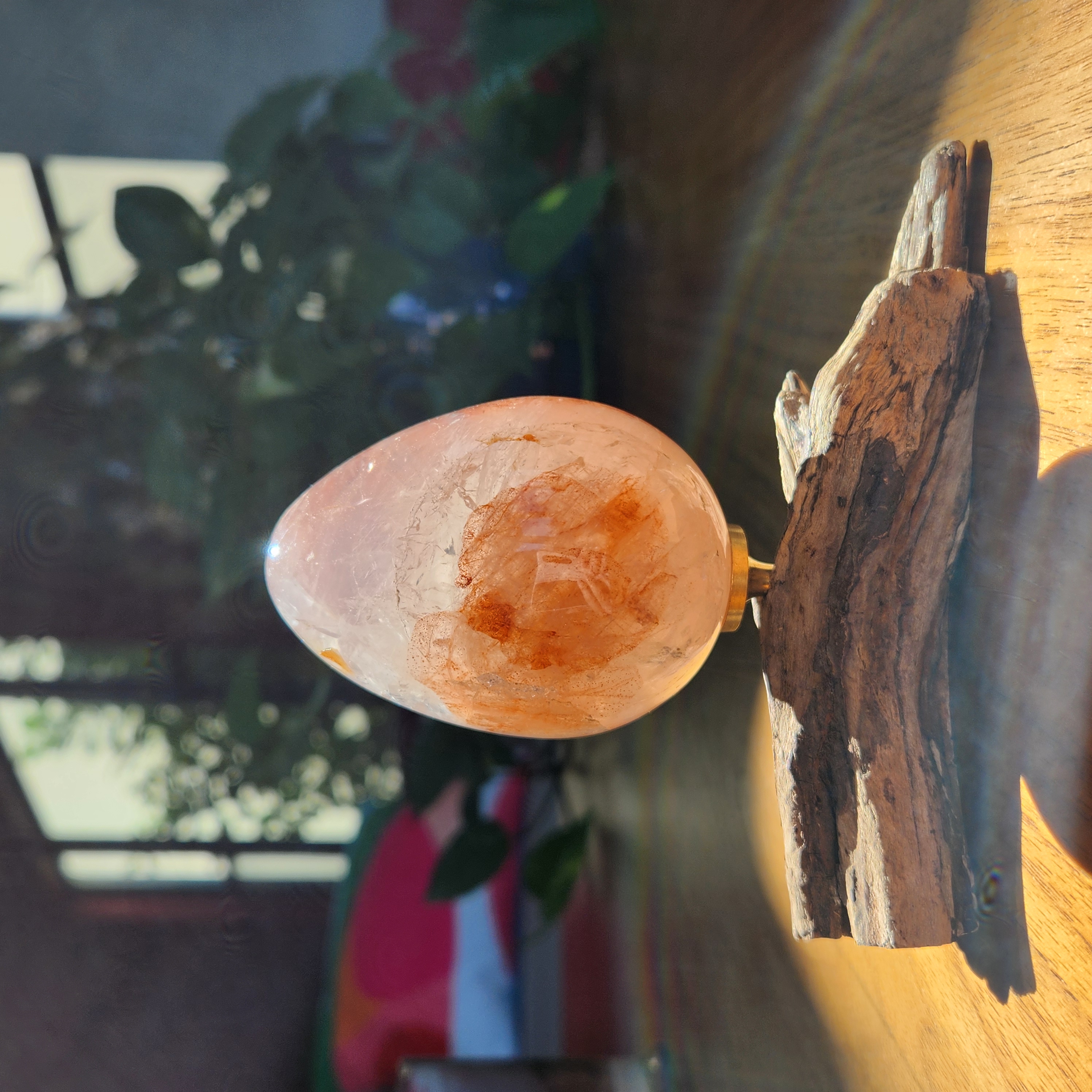 Fire Quartz Crystal Egg with rainbows • 4" Red Hematoid Egg *stand not included*