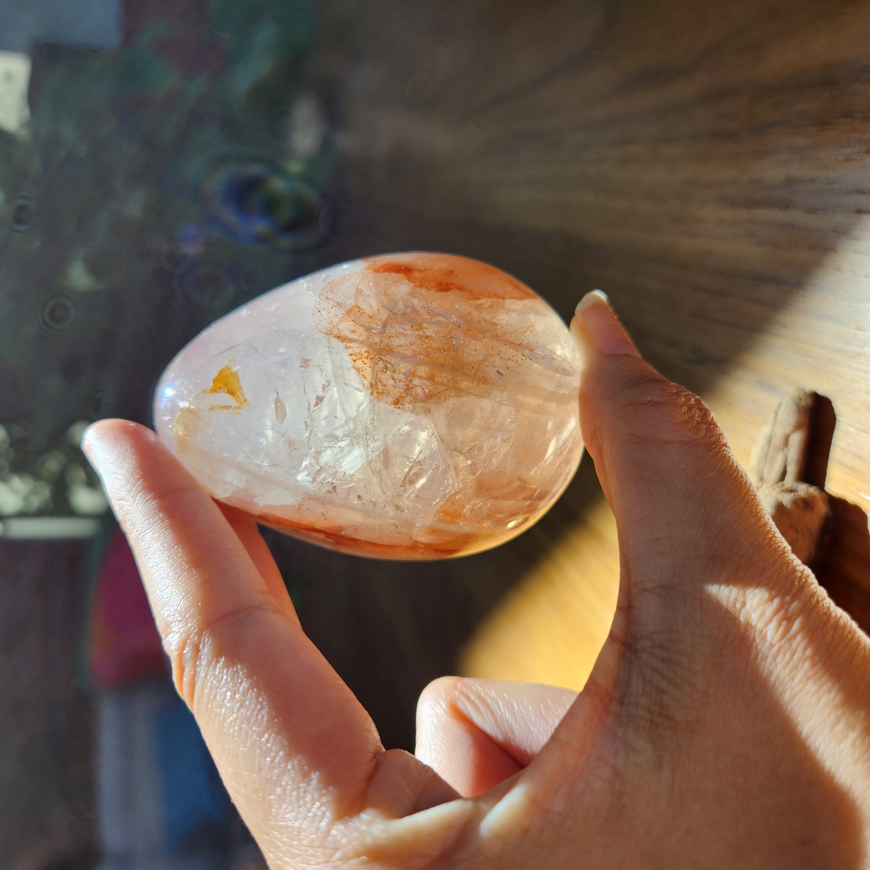 Fire Quartz Crystal Egg with rainbows • 4" Red Hematoid Egg *stand not included*