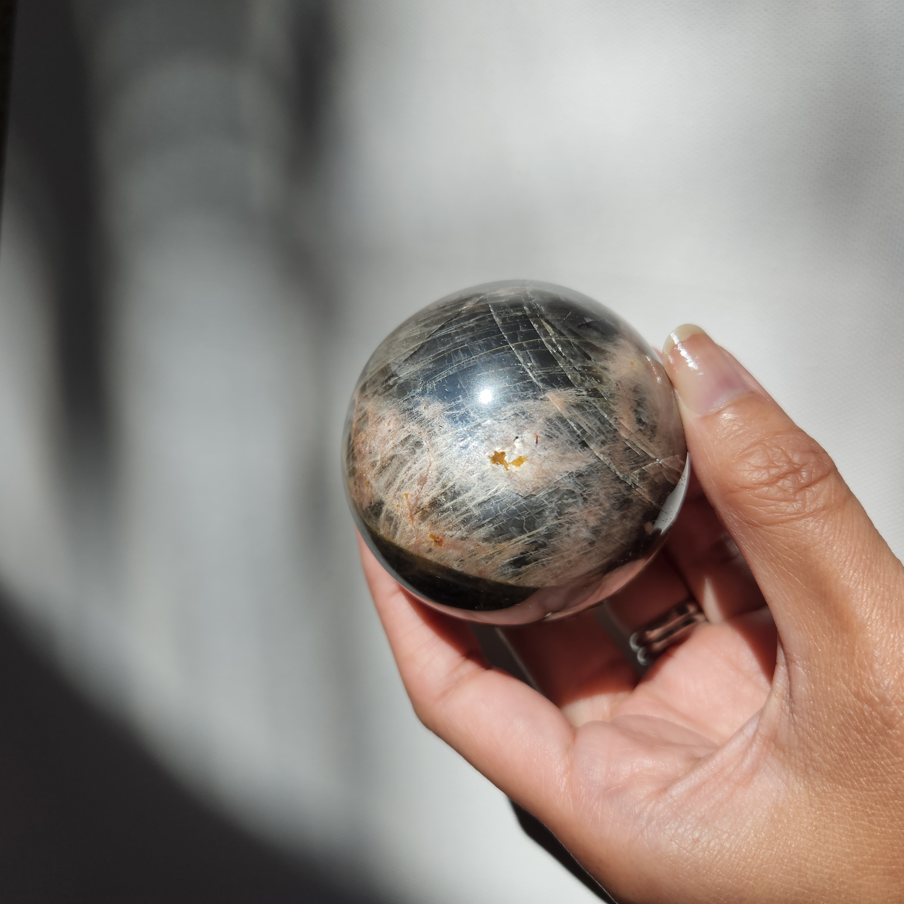 Moonstone Sphere • 2.5" Flashy Black Moonstone Sphere • High Quality Black Moonstone Crystal Sphere