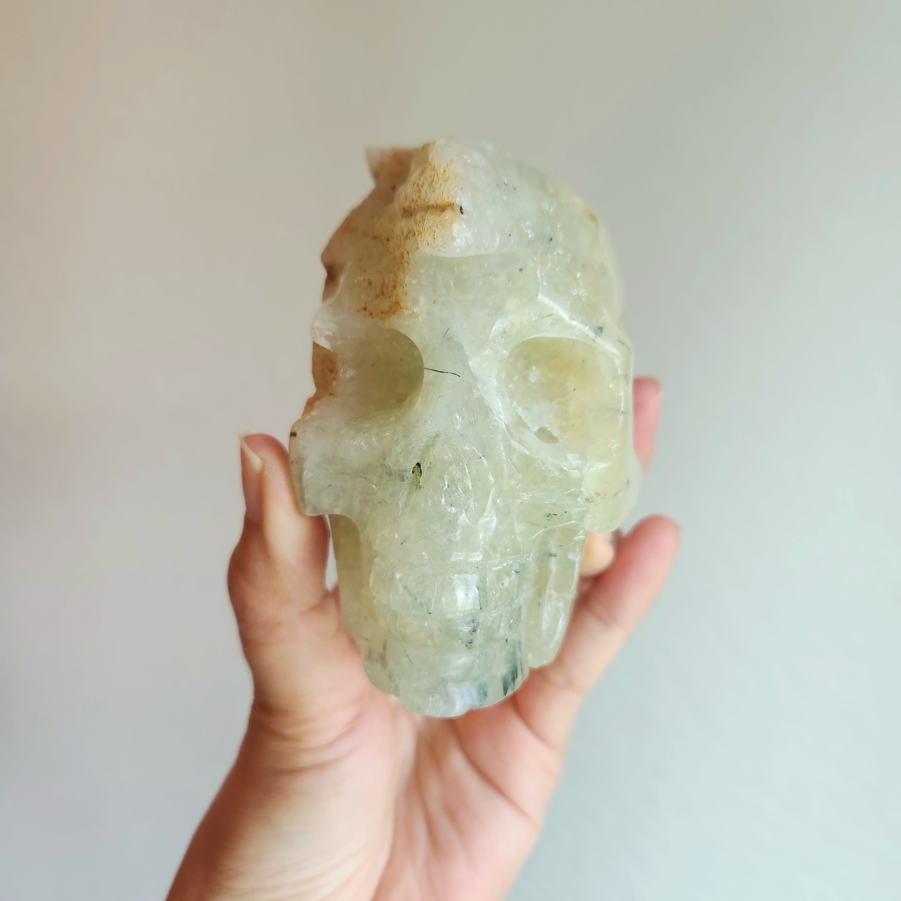 Prehnite skull • 4.5" Unique Rare Skull