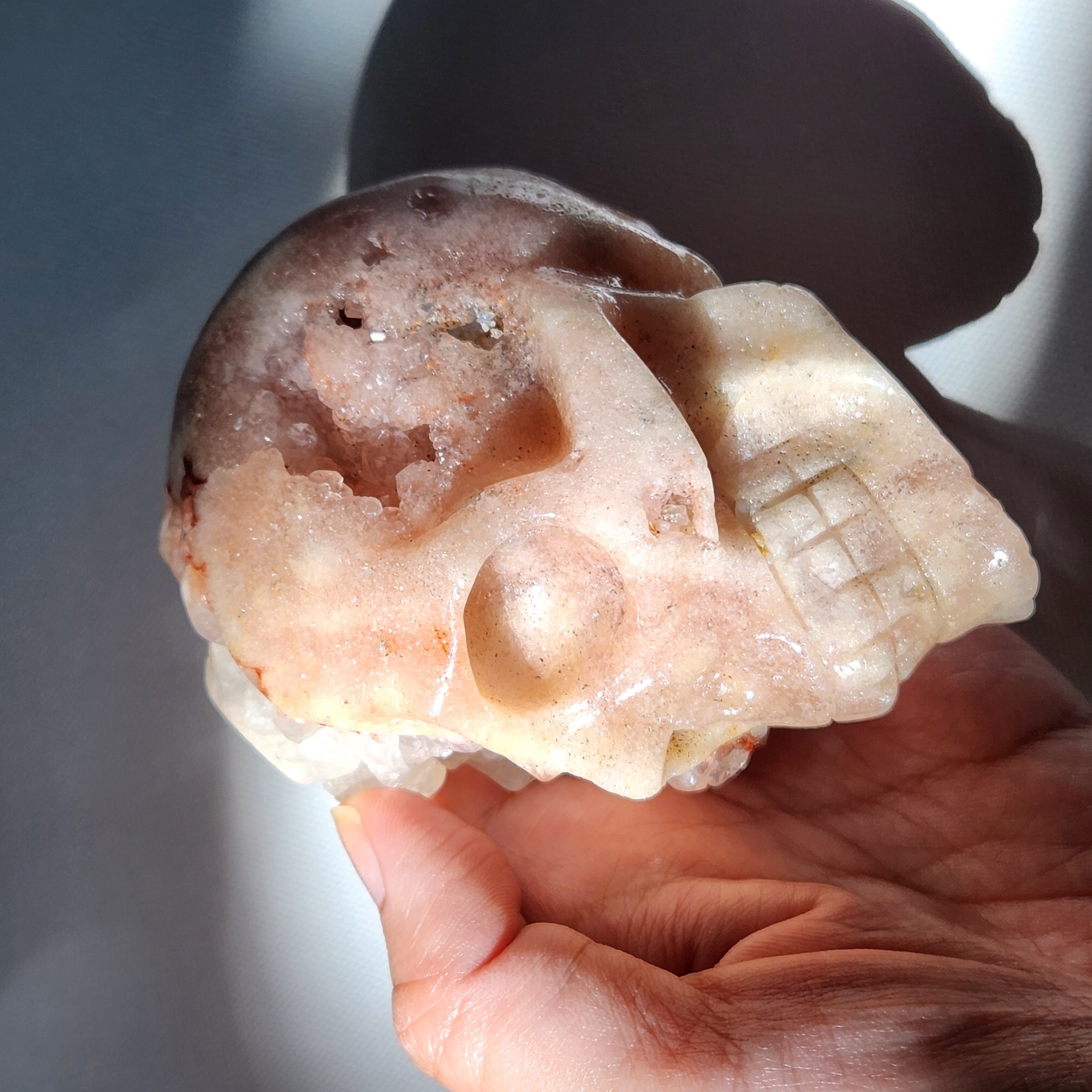 Pink Amethyst Skull • 3.6" Unique Amethyst w Quartz skull carving 