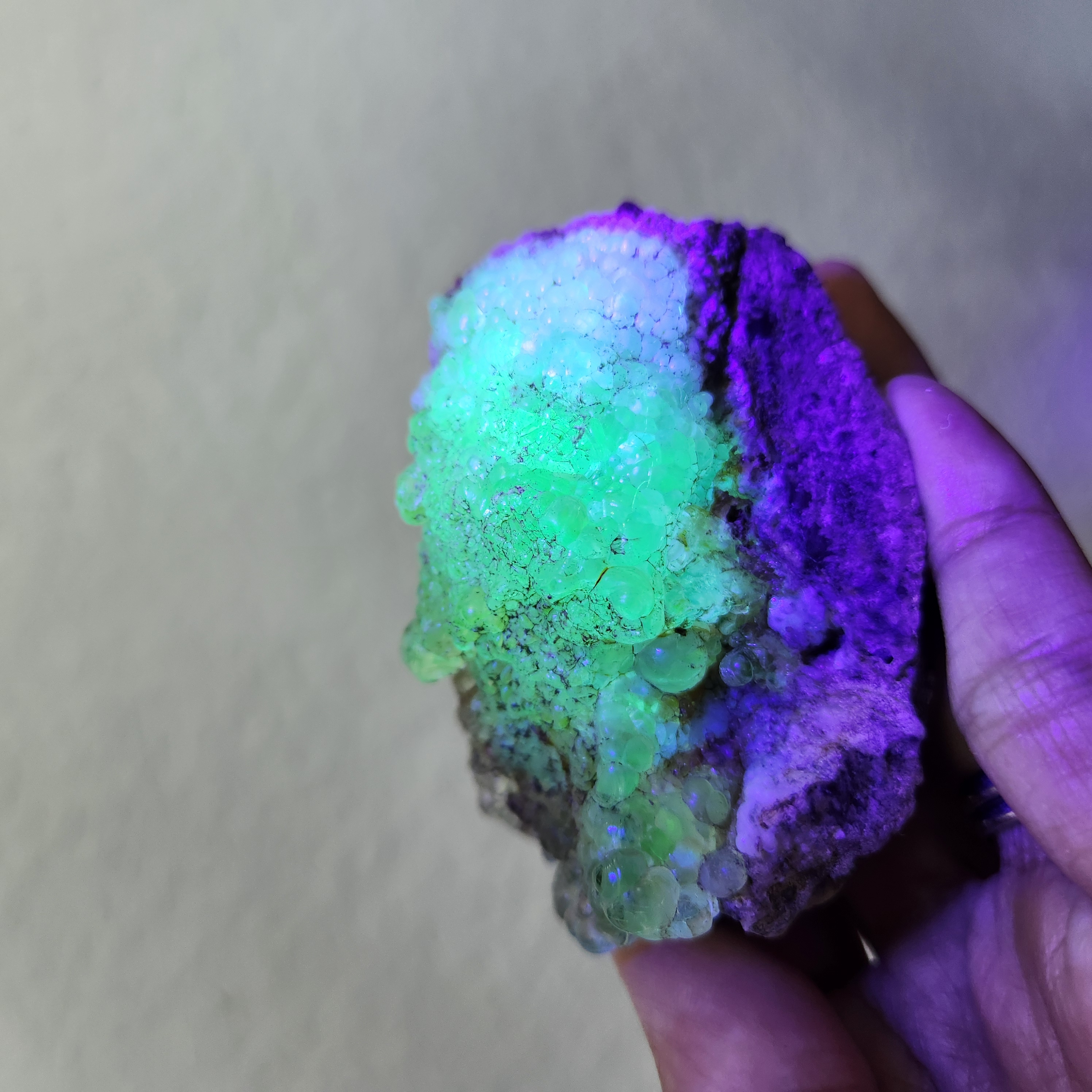 Hyalite Opal Specimen • Natural Hyalite Opal Mineral • Florescent Botryoidal on Feldspar matrix