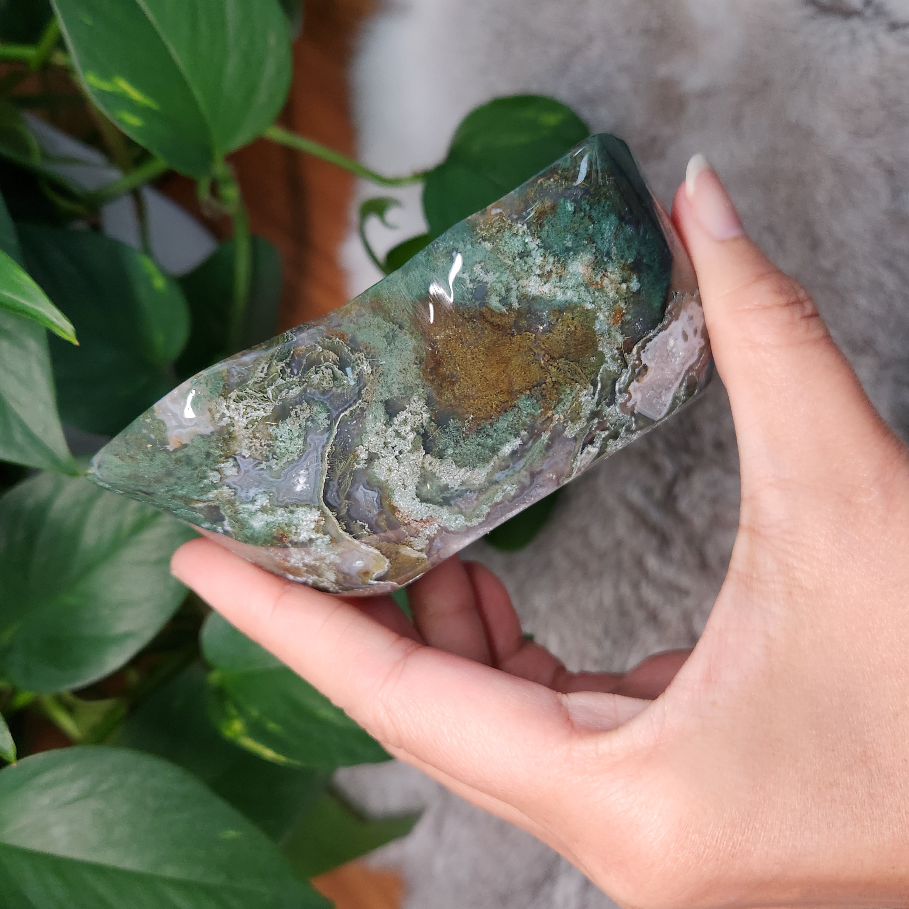 Moss Agate Bowl • 4" Crystal Moss Agate Freeform Bowl