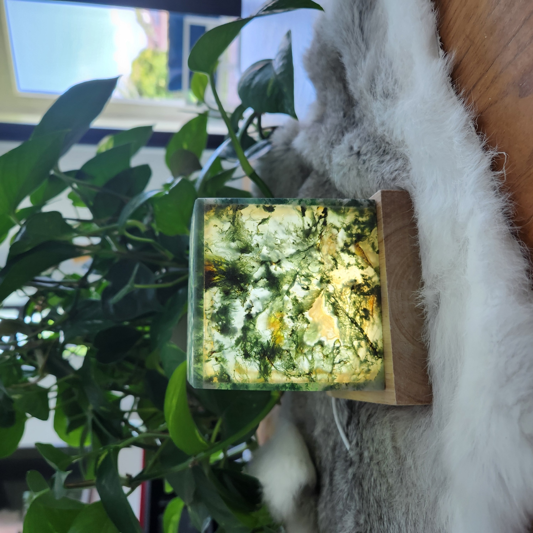 Moss Agate Lamp • 3.45" Large Crystal Lamp • Gemstone crystal night light gift home decoration - USB light base included