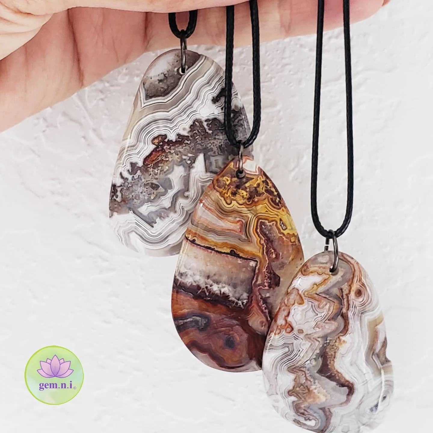 Crazy Lace Agate Pendant - Mexican Lace Agate Pendant on rope - Crystal agate pendant