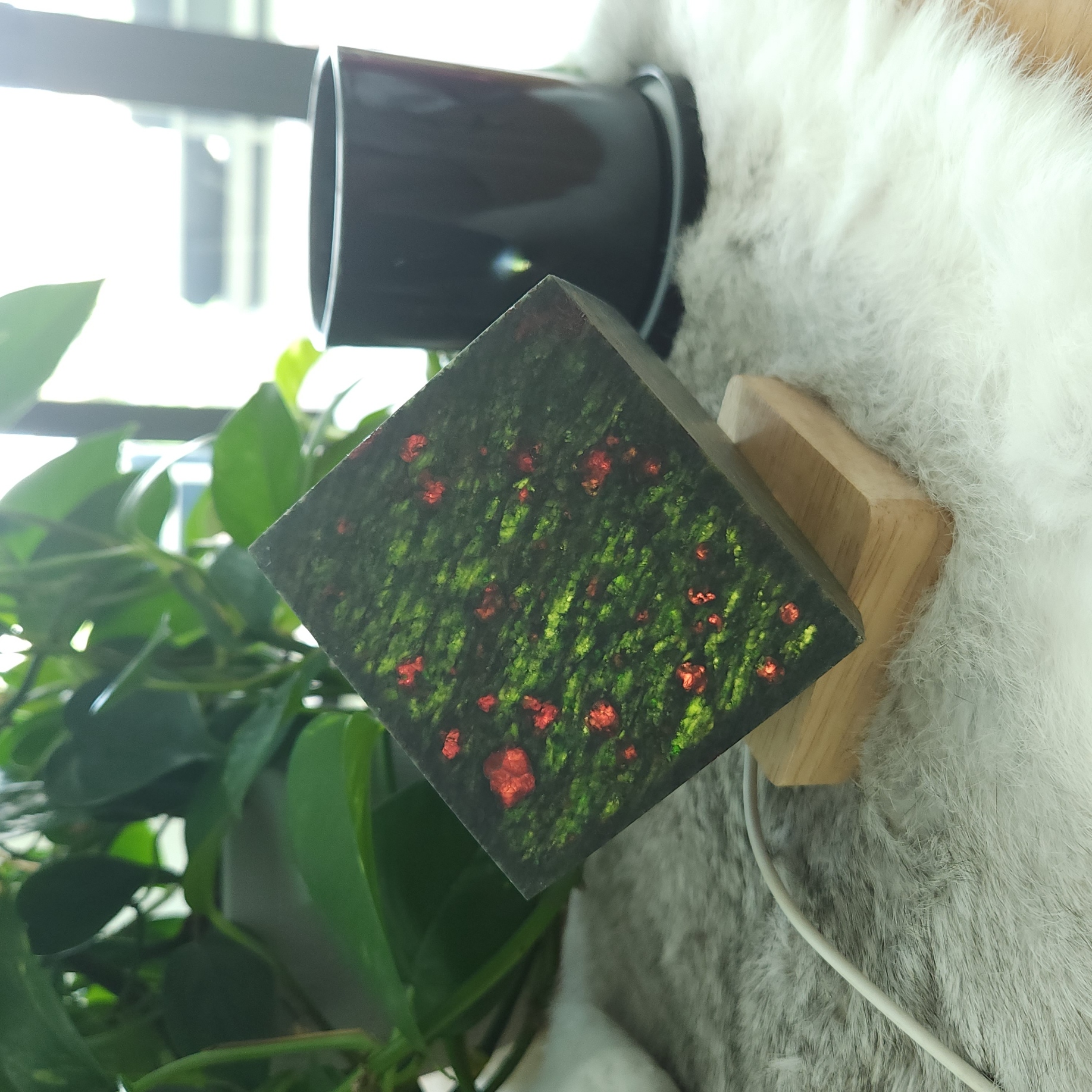 Crystal lamp • 3.2" Garnet + Green Jade Lamp • Gemstone lamp, usb light base included • Crystal night light lamp home decoration gift